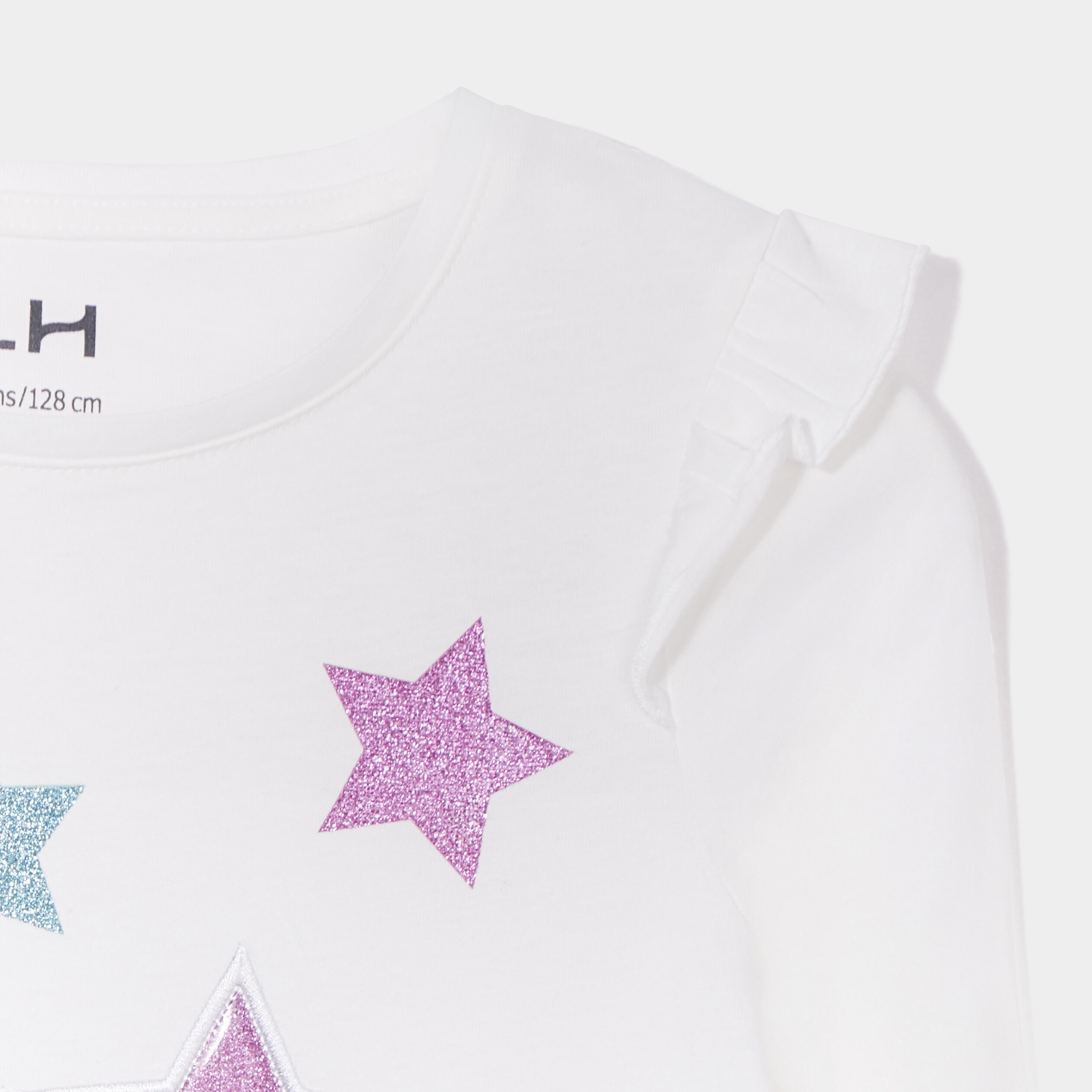 T-shirt à volants et paillettes coton ivoire fille | La Halle