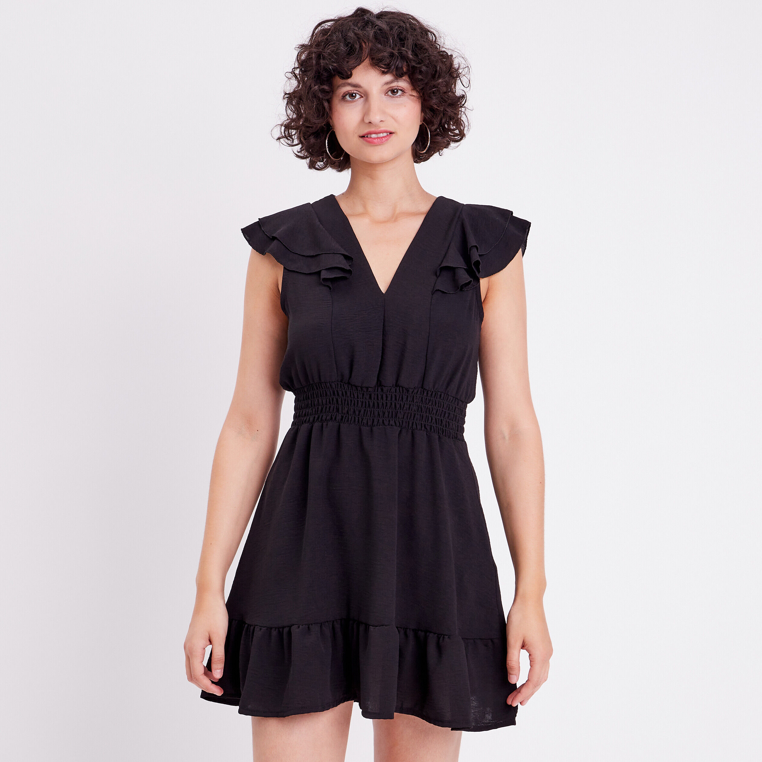 Robe évasée avec volants noir femme | Cache Cache