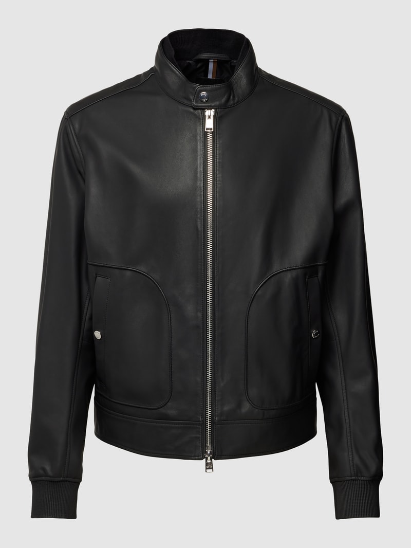 Lederjacke mit Ziernähten Modell 'Mapson' in schwarz