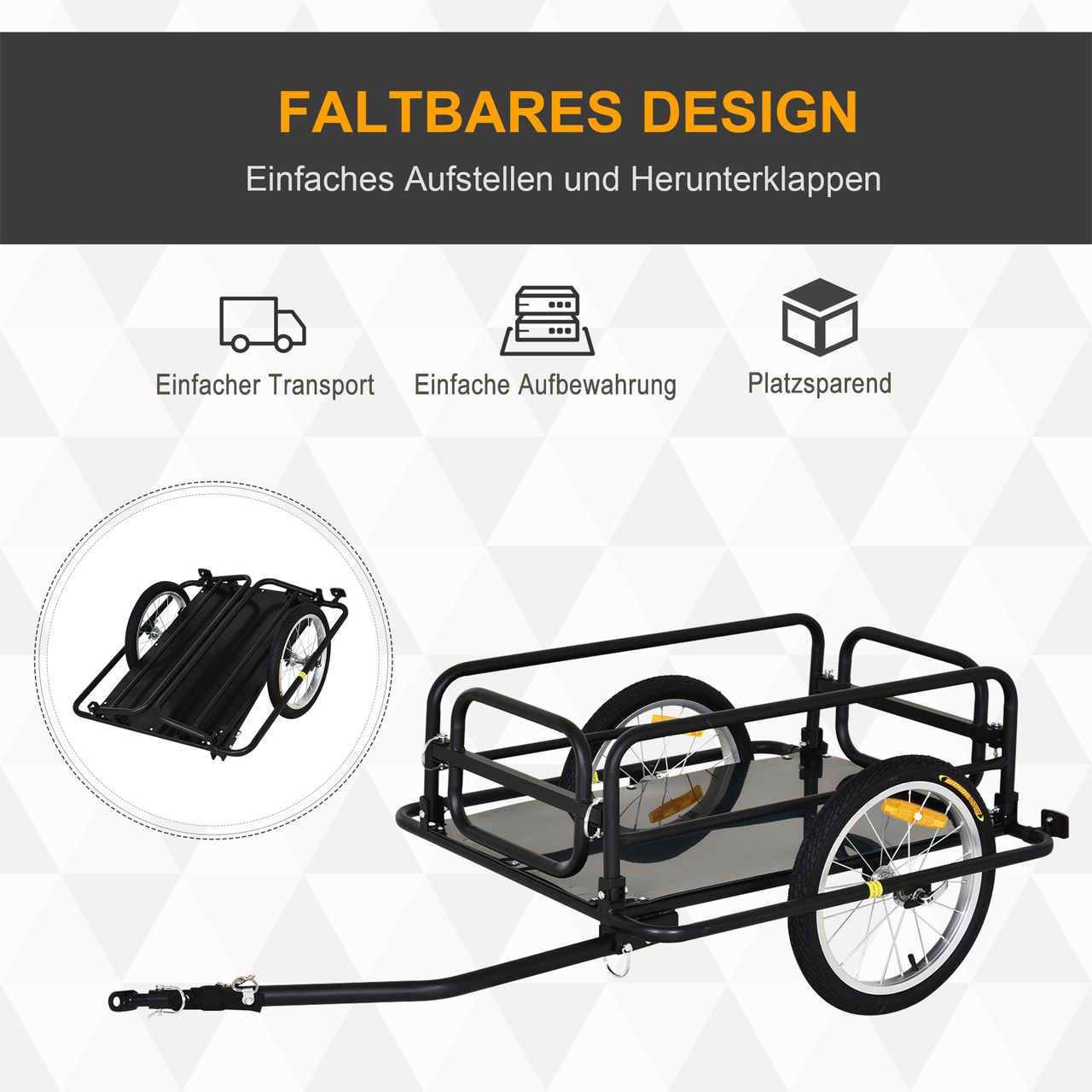 HOMCOM Fahrradanhänger Lastenanhänger für Fahrrad 40kg Belastbarkeit
