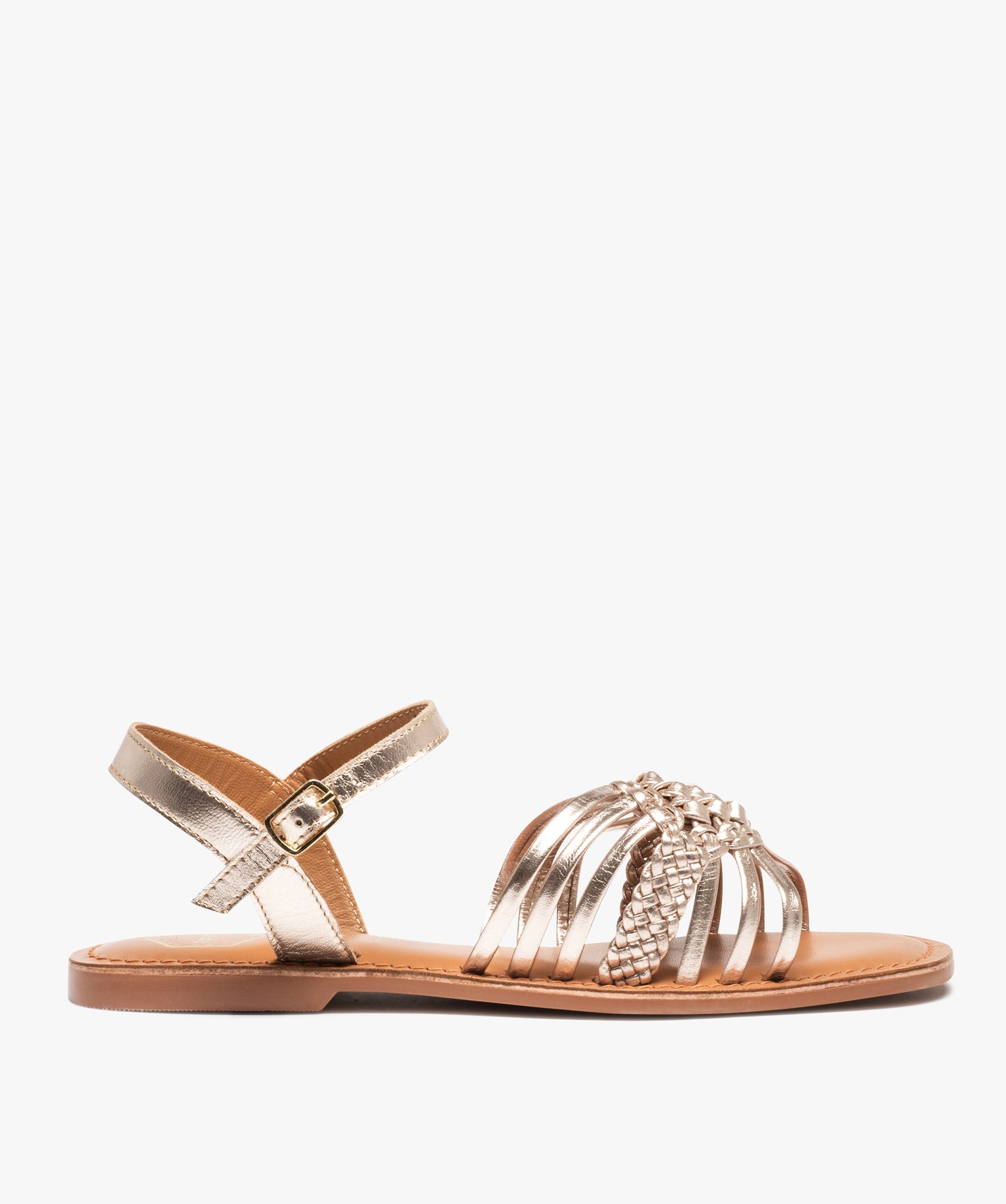 Sandales femme à fines brides métallisées en cuir - Tanéo or | GEMO