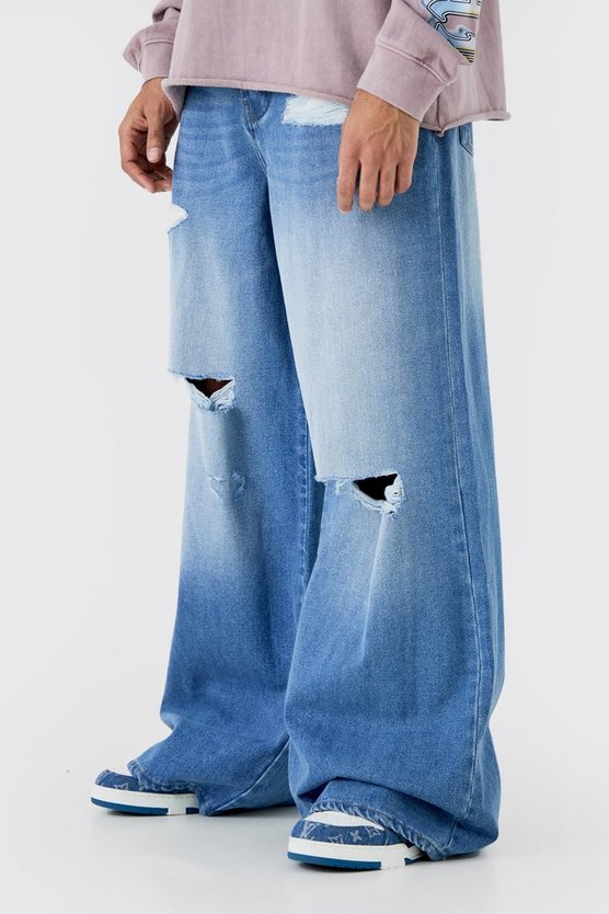 Lockere ausgefranste Jeans mit Applikation
