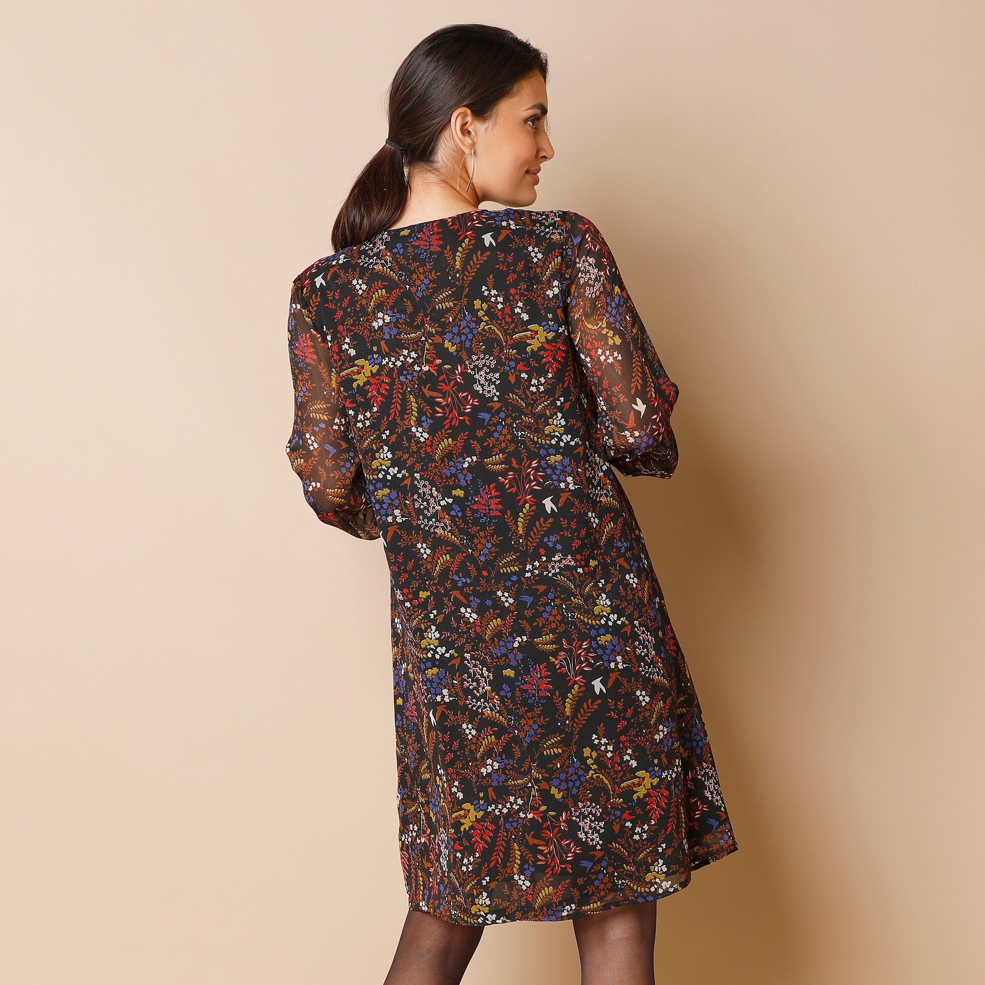 Robe imprimée à plis, imprimé forêt