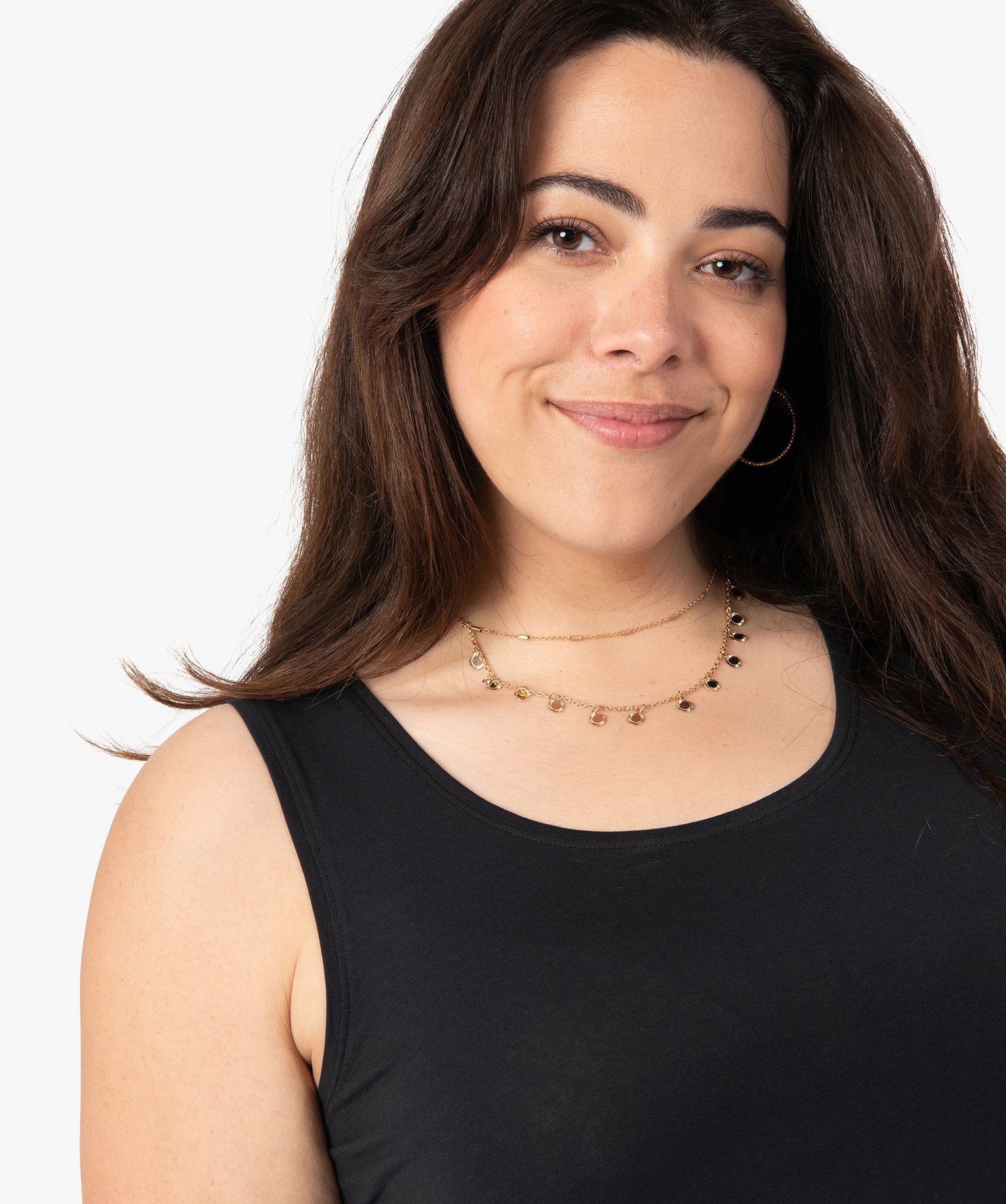 Débardeur femme grande taille uni en coton extensible noir | GEMO