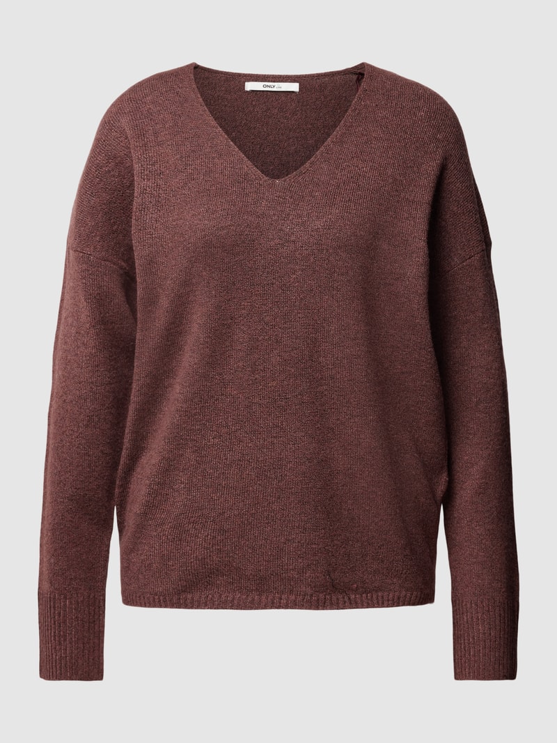 Strickpullover mit V-Ausschnitt Modell 'RICA LIFE' in bordeaux rot meliert