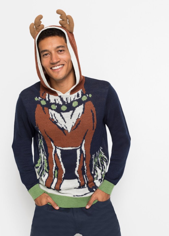 Kapuzen-Pullover mit Weihnachtsmotiv aus recyceltem Polyester