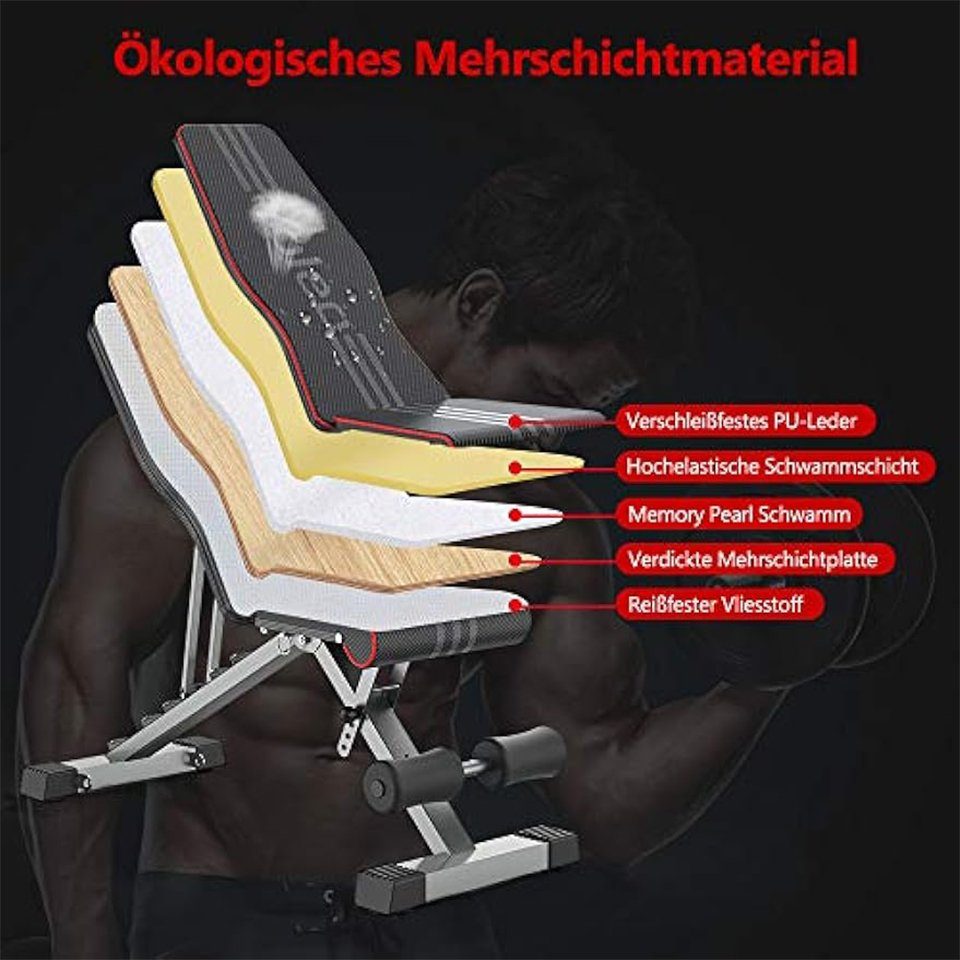 NAIMP Hantelbank verstellbar 6Fach Rückenlehne/4 Fach Sitz, bis 300kg belastbar