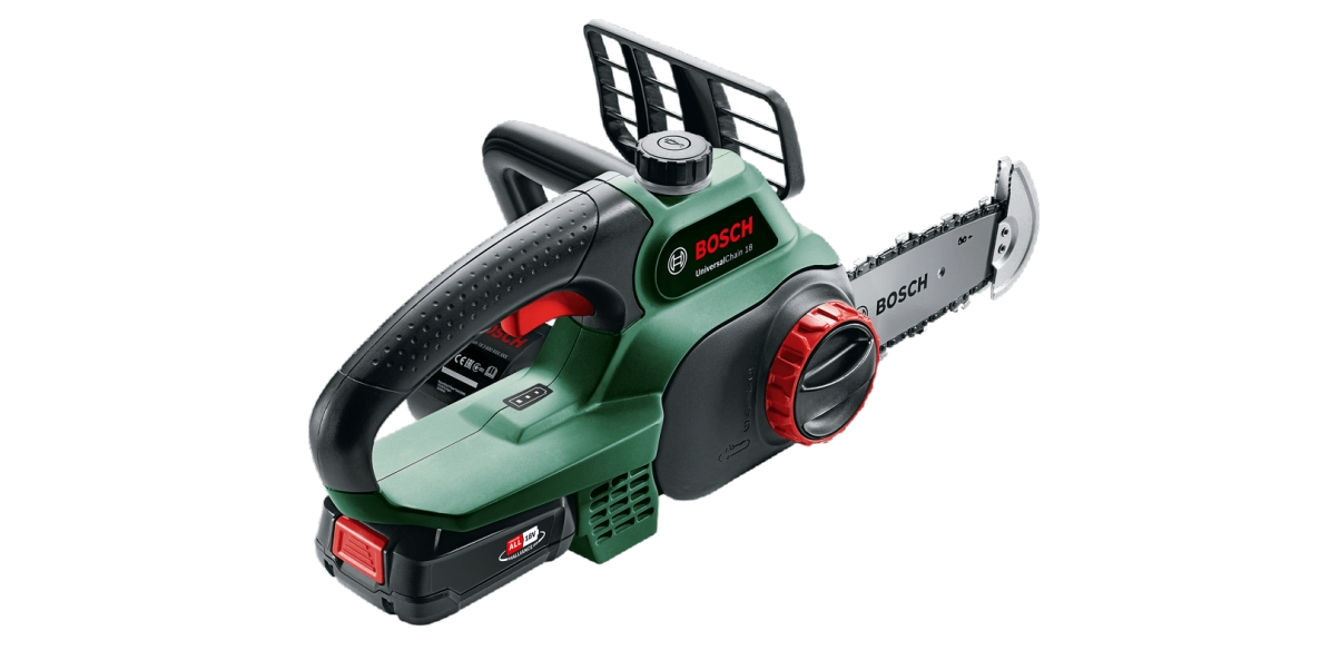 Motosega a batteria Bosch Garden 06008B8000 UniversalChain da 18 pollici, 18V 2.5Ah agli ioni di litio.