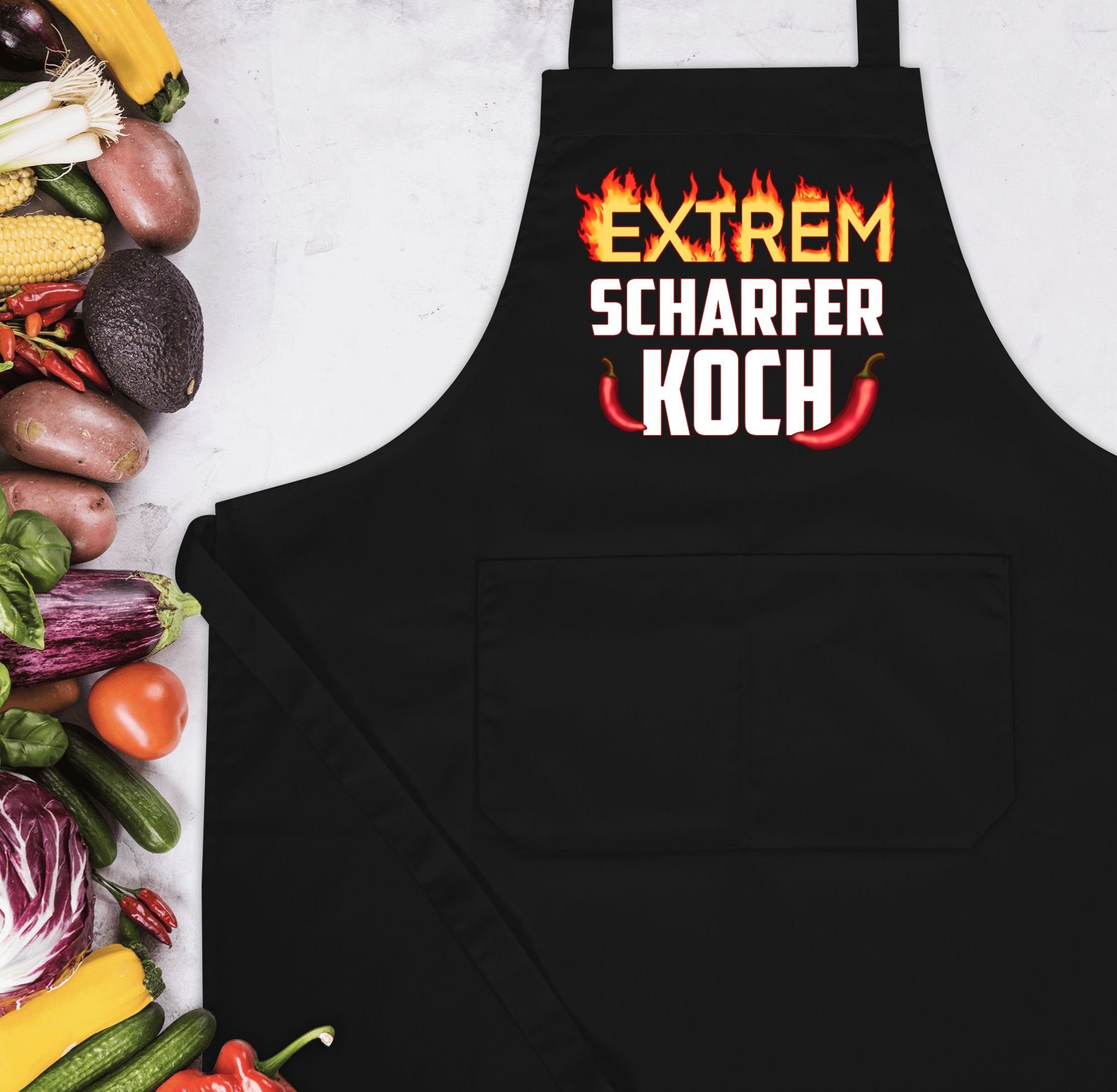 Shirtracer Kochschürze Extrem scharfer Koch - Küchenschürze zum Kochen - Kochschürze, (1-tlg), Koch Schürze mit Tasche und Spruch Aufdruck als Geschenk
