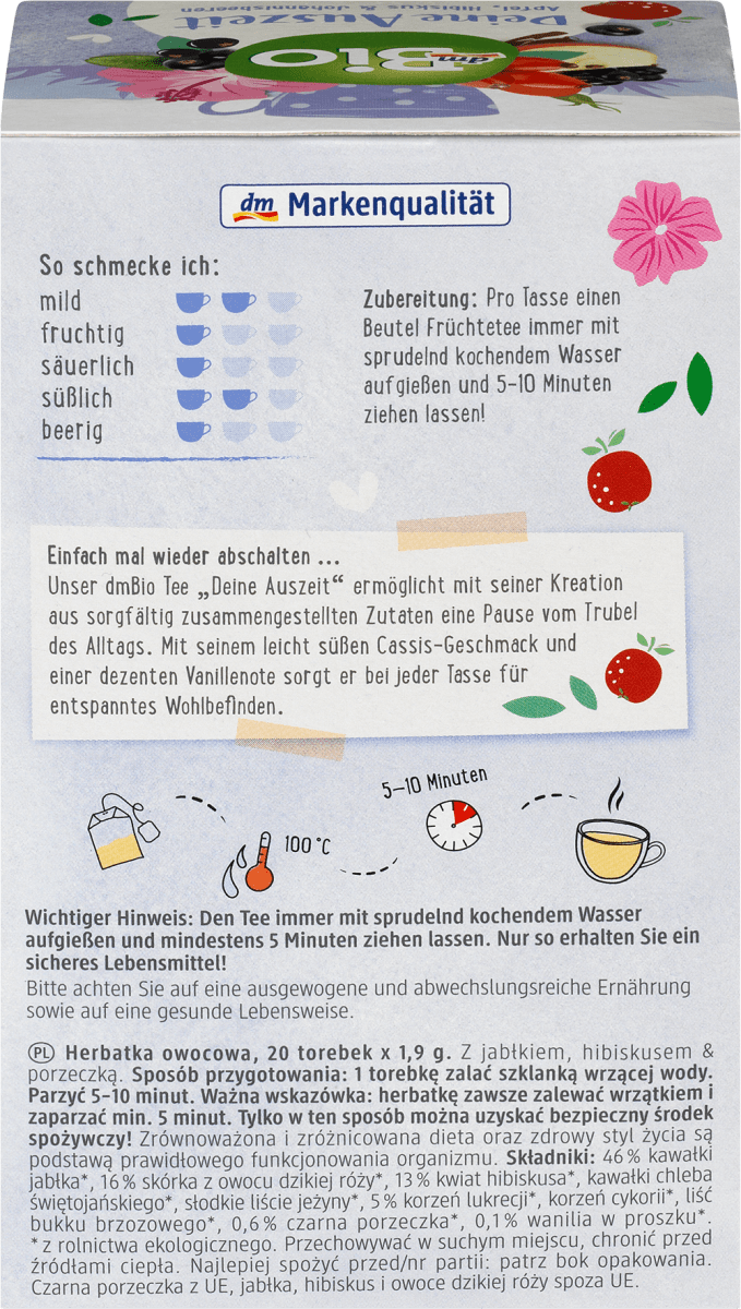 Früchtetee \Deine Auszeit\ mit Apfel, Hibiskus & Beeren (20 x 1,9g), 38 g