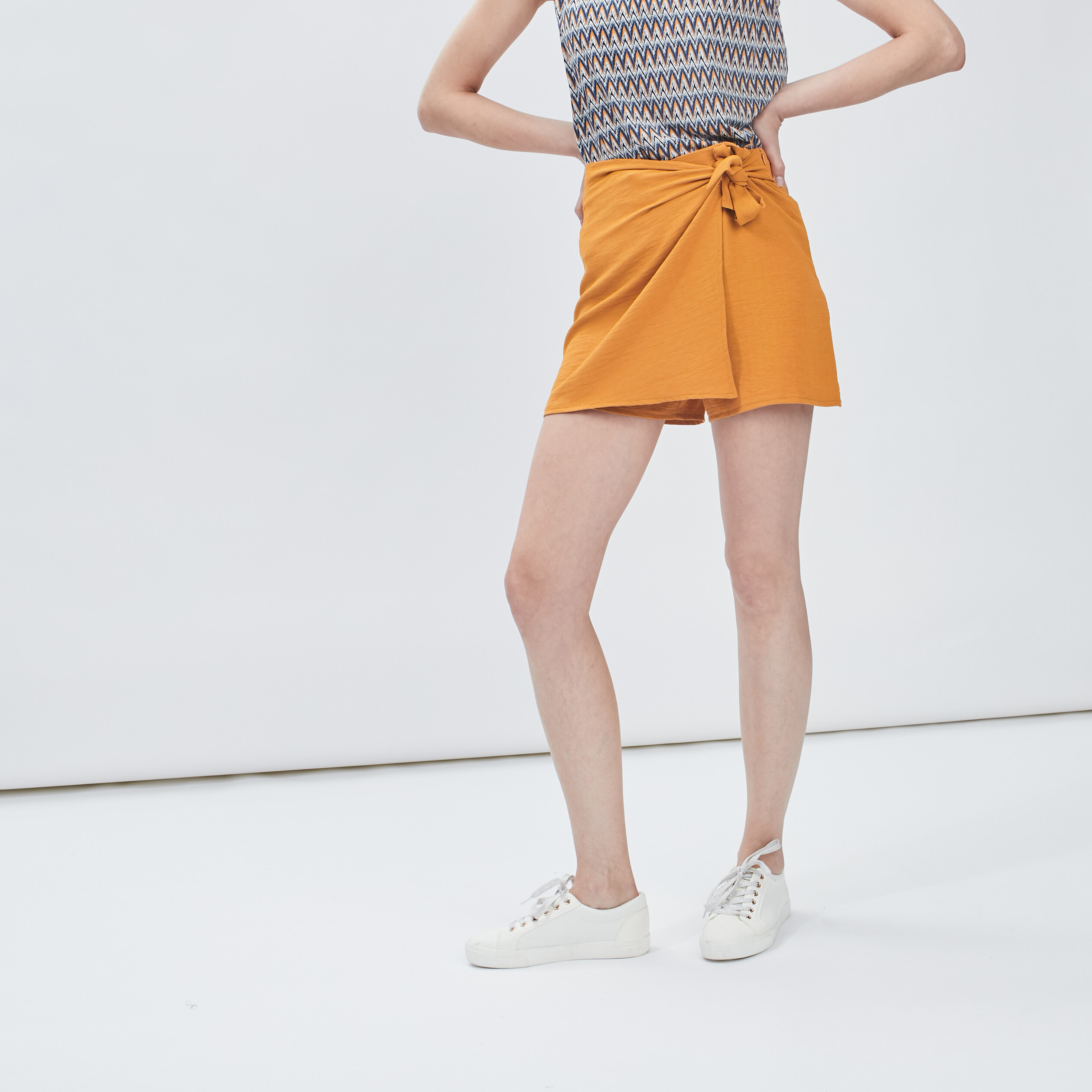 Jupe-short droite avec noeud jaune moutarde femme | La Halle