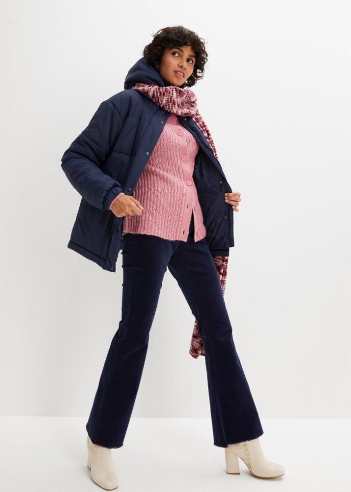 Verkürzte Steppjacke mit Kapuze und Taillenregulierung