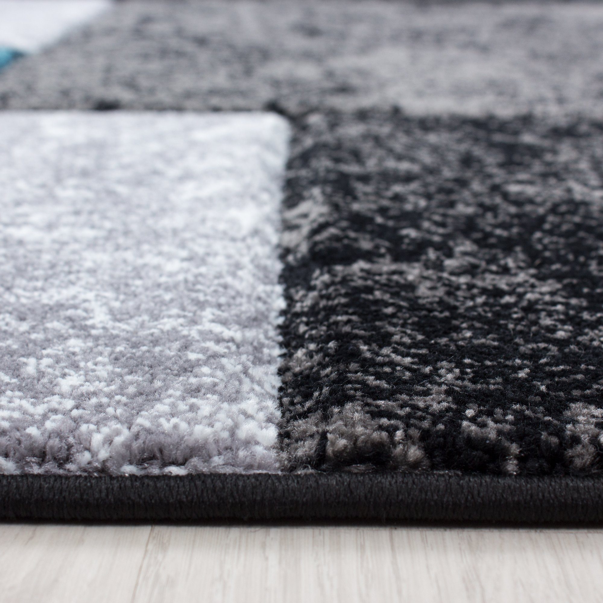Frisé-Teppich Kariert Design, Carpetsale24, Rechteckig, Höhe: 13 mm, Designer Wohnzimmer Teppich Kurzflor Konturenschnitt Kariert Design