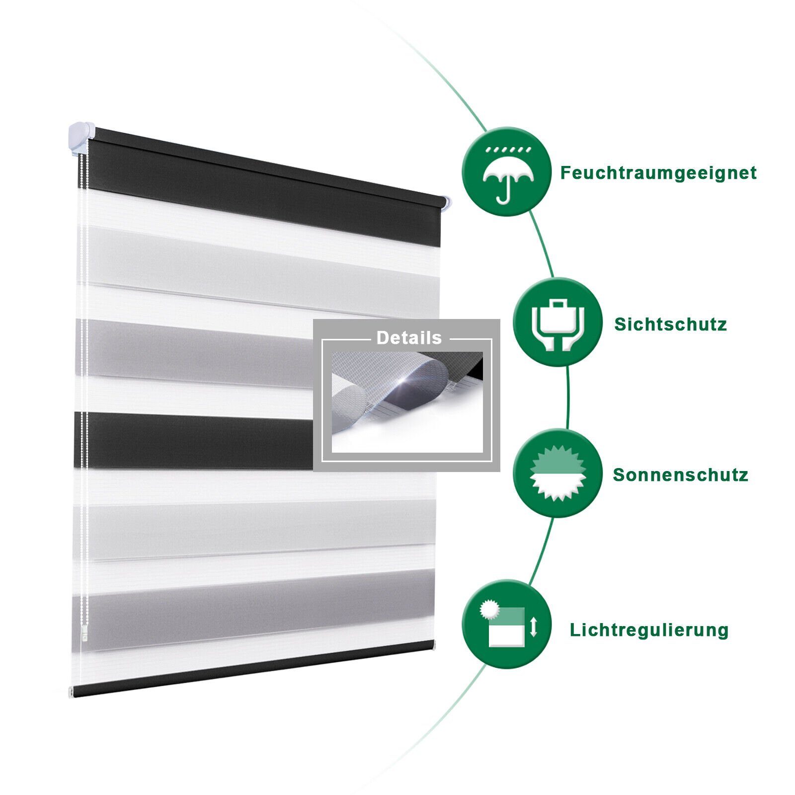 Doppelrollo ohne Bohren 130cm/150cm/230cm, OUBO, freihängend, verspannt, Klemmfix, Klemmträger, Für Fenster und Tür mit Klemmträger lichtdurchlässig verdunkelnd