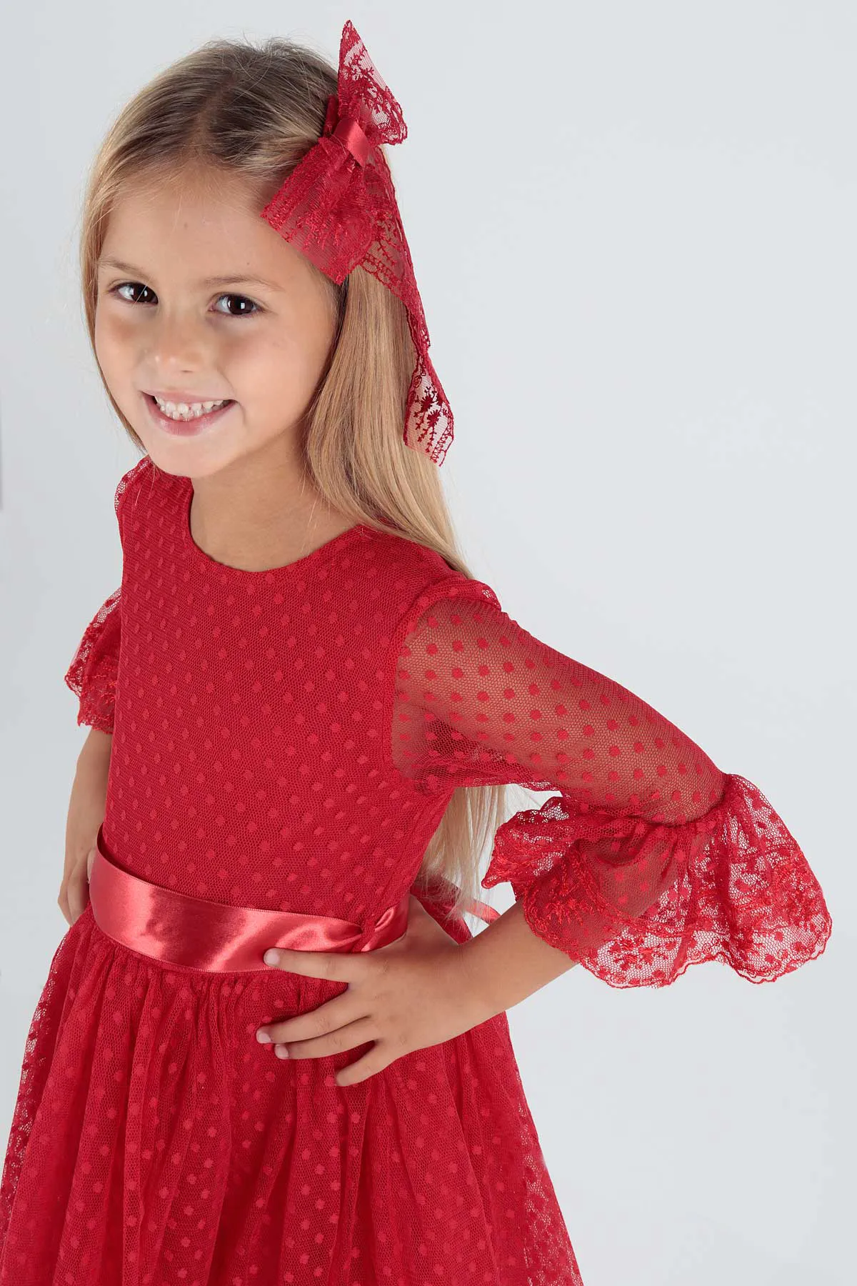 AHENGİM  Trendiges Abendkleid für Mädchen mit Schnalle und Tüllspitze Ak2209