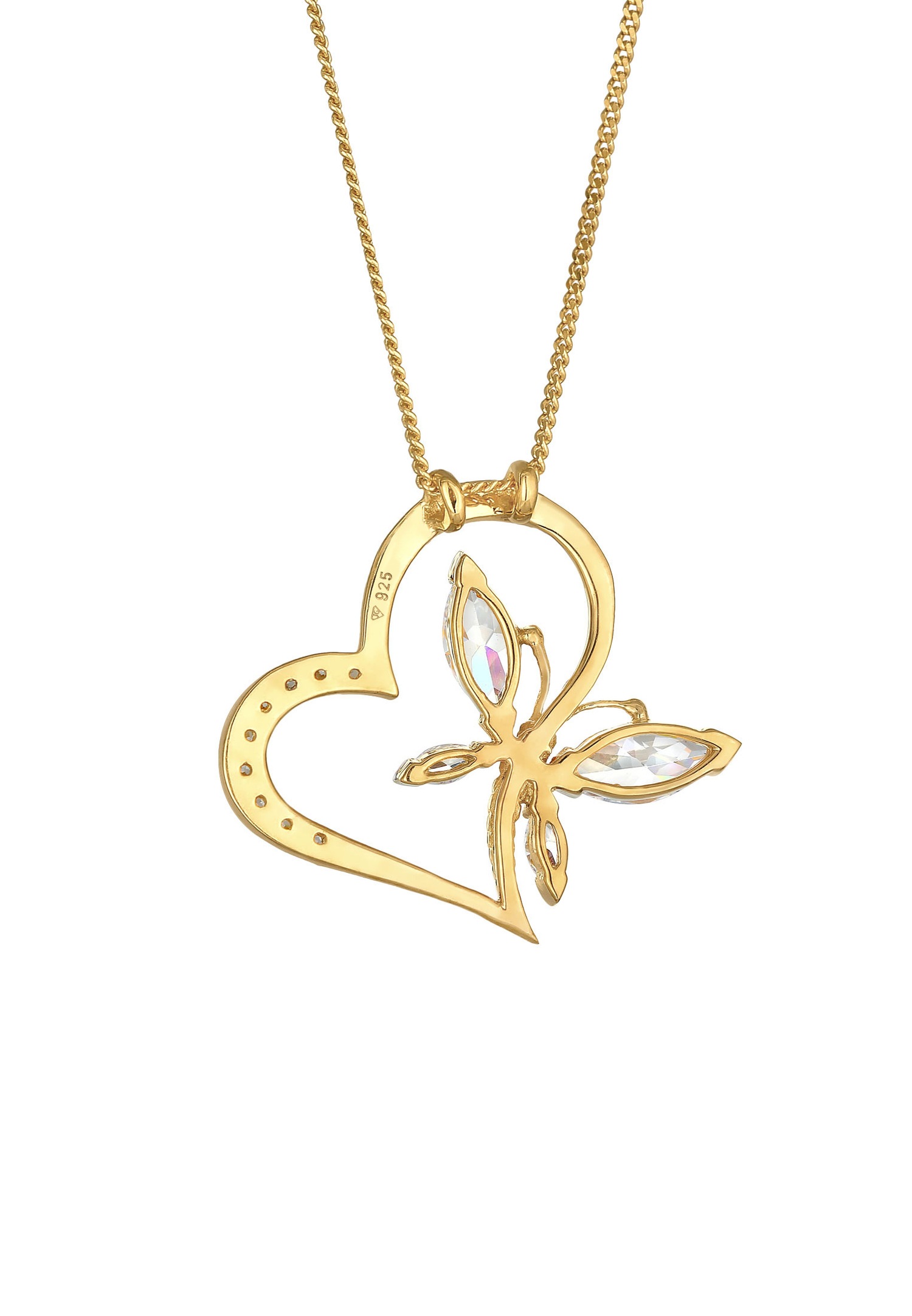 Pandantiv elegant Elli pentru femei, cu inimă fluture și cristal de zirconiu cubic, din argint 925