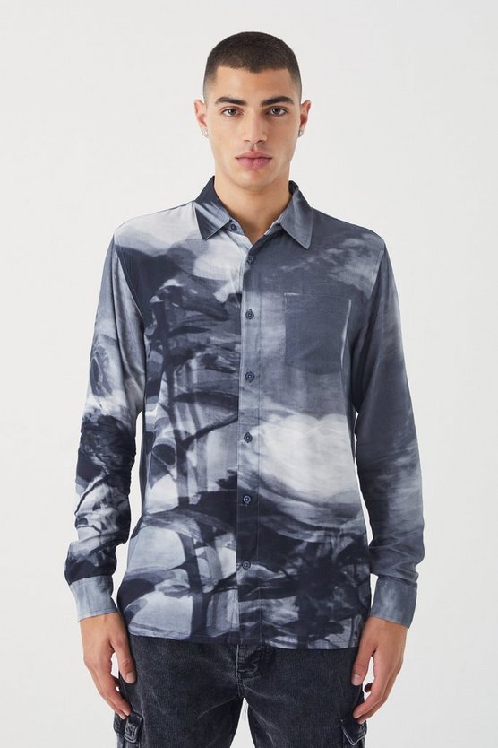 Langärmliges Viskose-Hemd mit floralem Print
