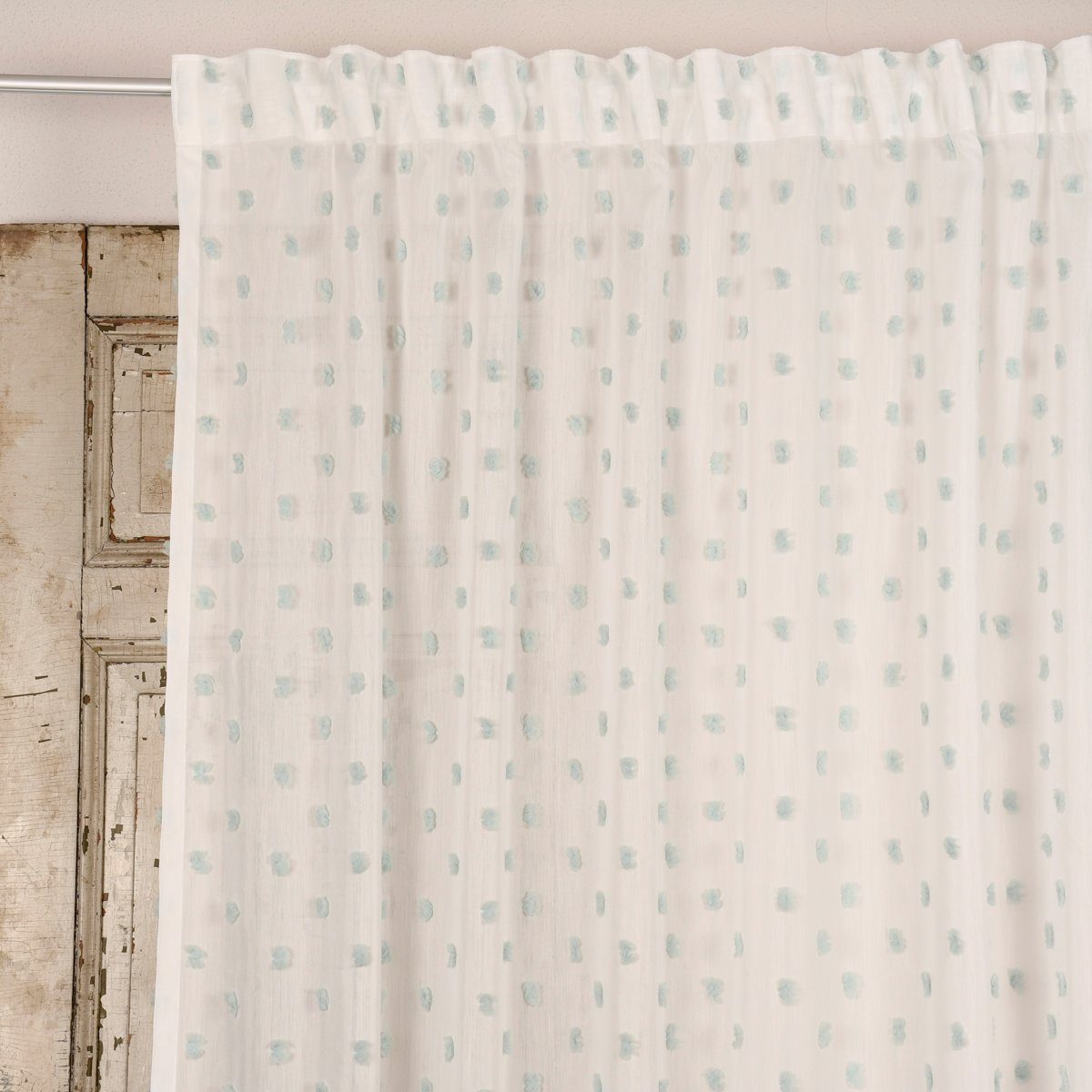 Meterware Rasch Textil Bambino Stores Pom Pom Puscheln weiß mint 3m, (1 St), halbtransparent, Kunstfaser, bestickt