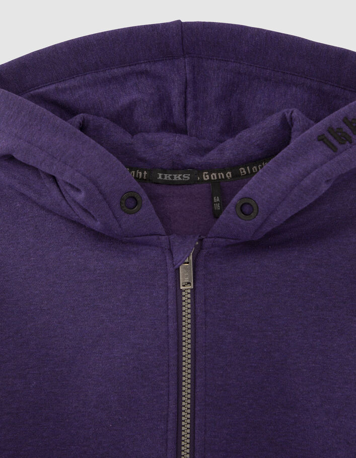 Cardigan violet molleton broderie capuche garçon