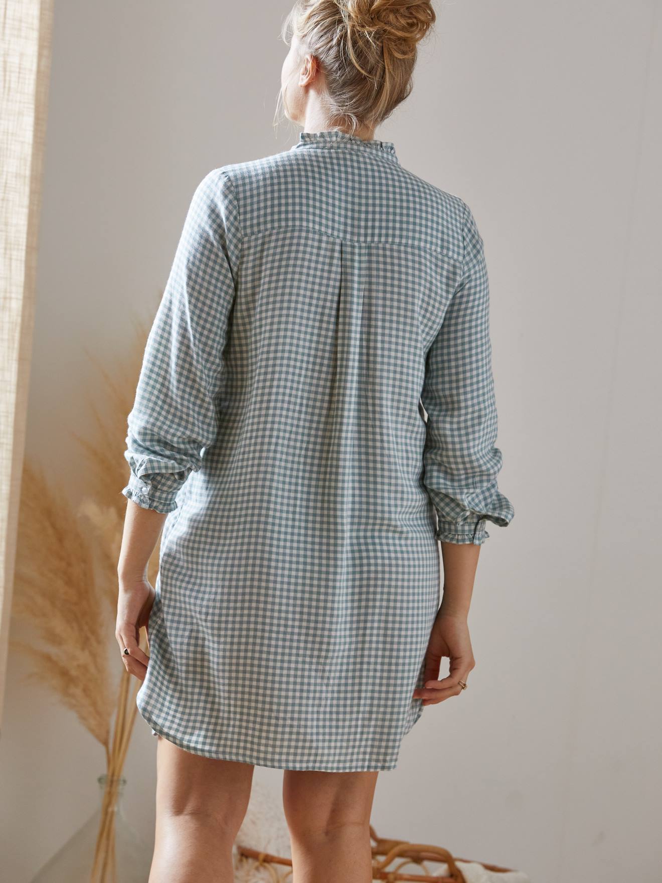 Chemise de nuit liquette grossesse et allaitement vichy sauge