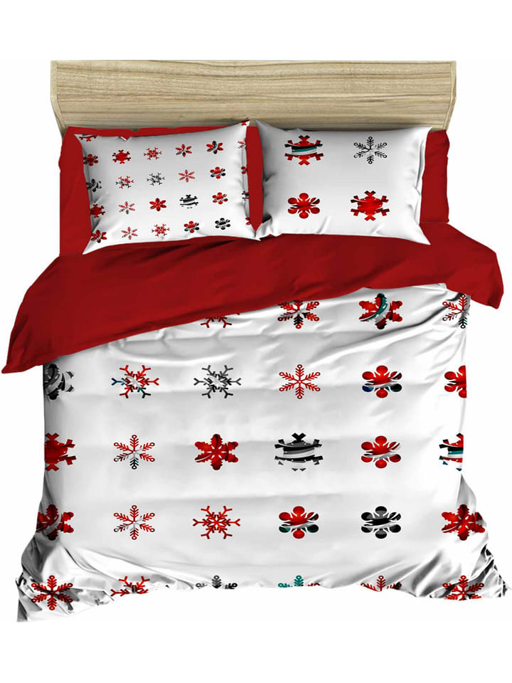 Colorful Cotton Bettwäsche-Set in Rot/ Grün/ Weiß günstig kaufen 240x220 cm