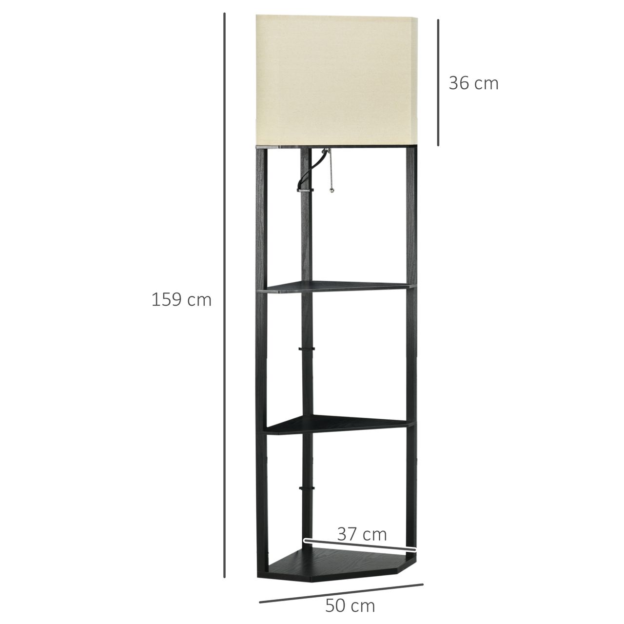 HOMCOM Stehlampe Stehleuchte mit 3 Fächern, 40 W Standlampe mit E27 Fassung Weiß