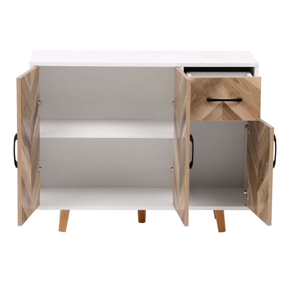 Happy Home Happy Home Sideboard Kommode Dreitüriger Stauraumschrank mit 1 Schublade HWR19-HOL Holz