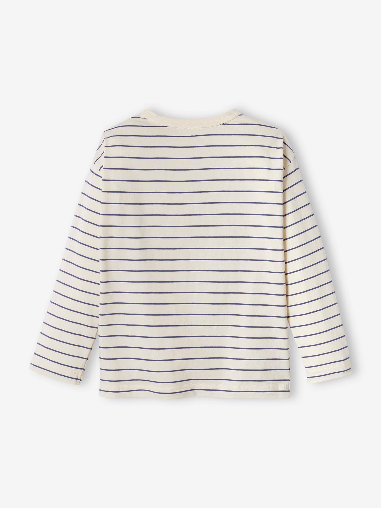T-shirt rayé garçon avec poche fantaisie blanc