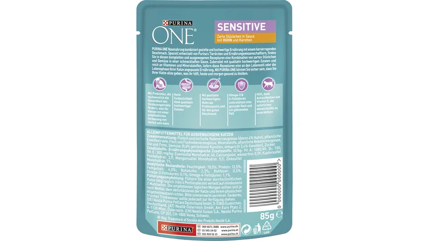 PURINA ONE Sensitive mit Huhn und Karotten 85 g