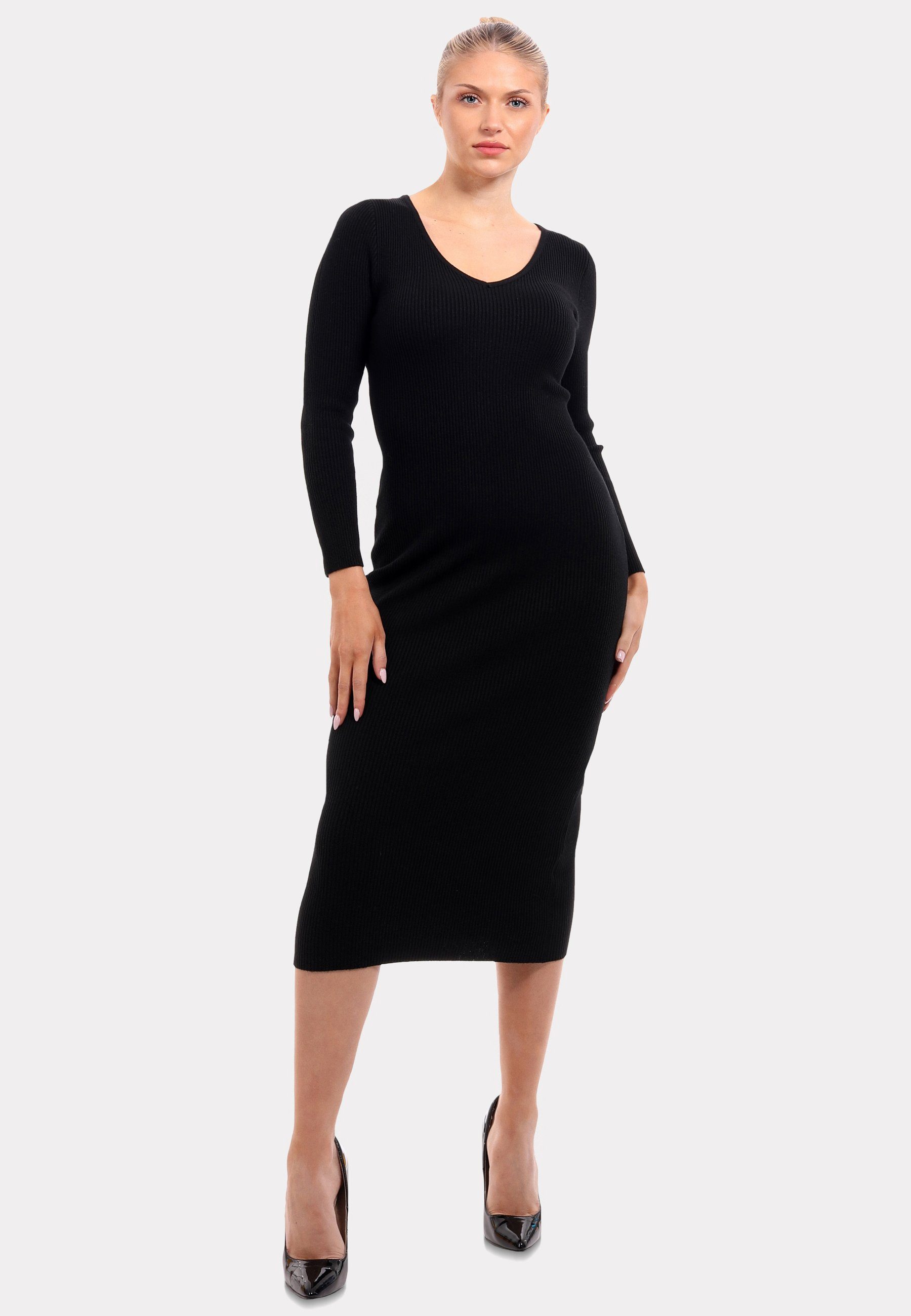 YC Fashion & Style Strickkleid Strickkleid mit V-Ausschnitt KNIT DRESS (Kein Set, 1 -tlg) Langarm, in Unifarbe, mit V-Ausschnitt