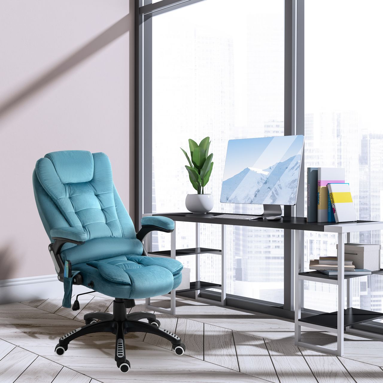 HOMCOM Vinsetto Massagesessel Chefsessel mit Massagefunktion höhenverstellbarer Drehstuhl ergonomischer Gamingstuhl Bürostuhl massage Blau 68 x 72 x 110-120 cm