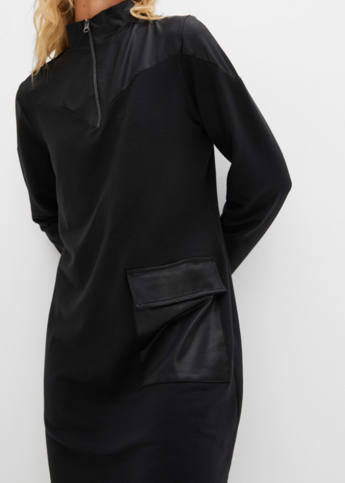 Sweatkleid mit Lederimitatdetails