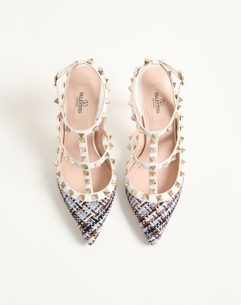 Rockstud pumps van geweven stof, 100 mm