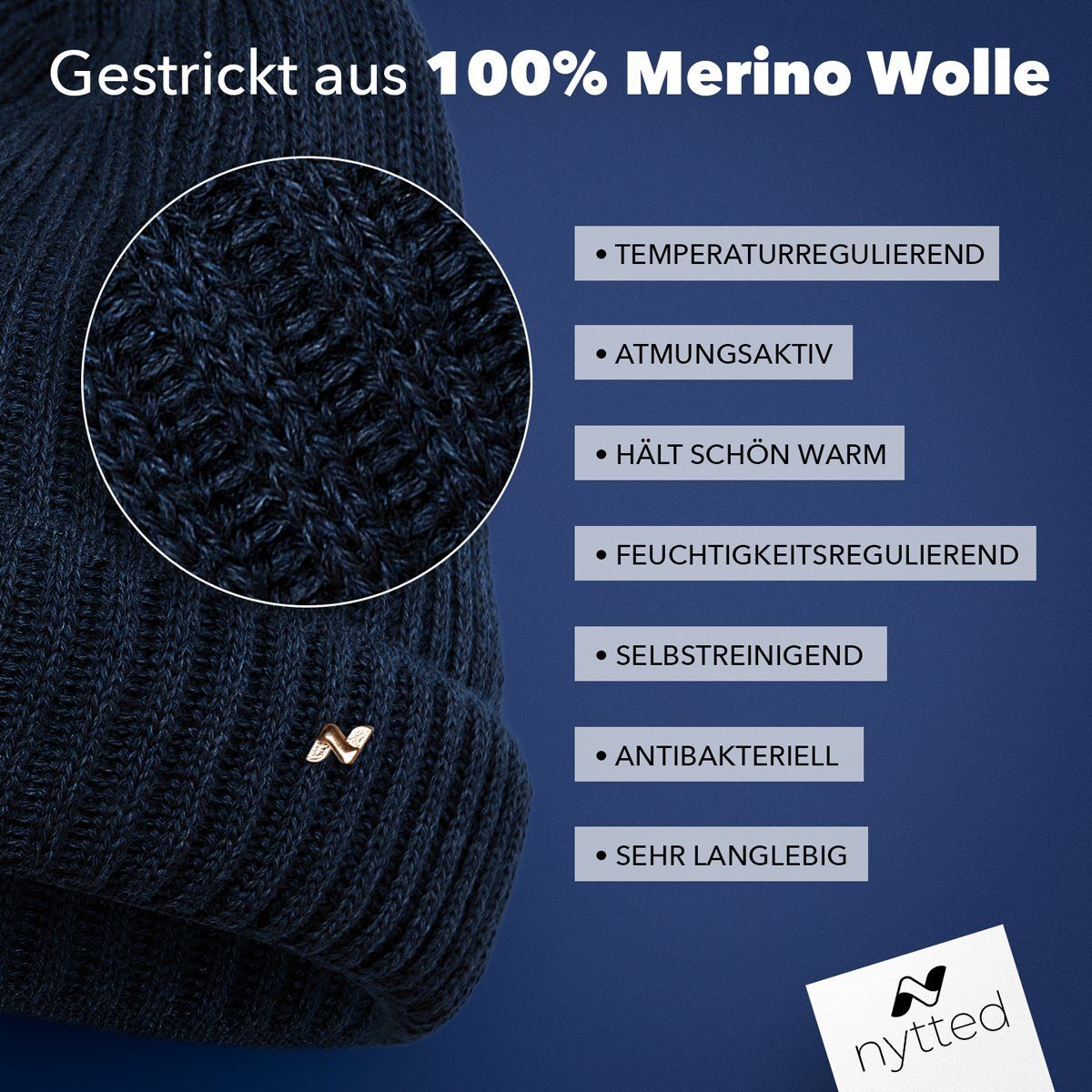 NYTTED® Strickmütze - 100% Merino-Wolle - Made in Germany - Wintermütze für Herren & Damen