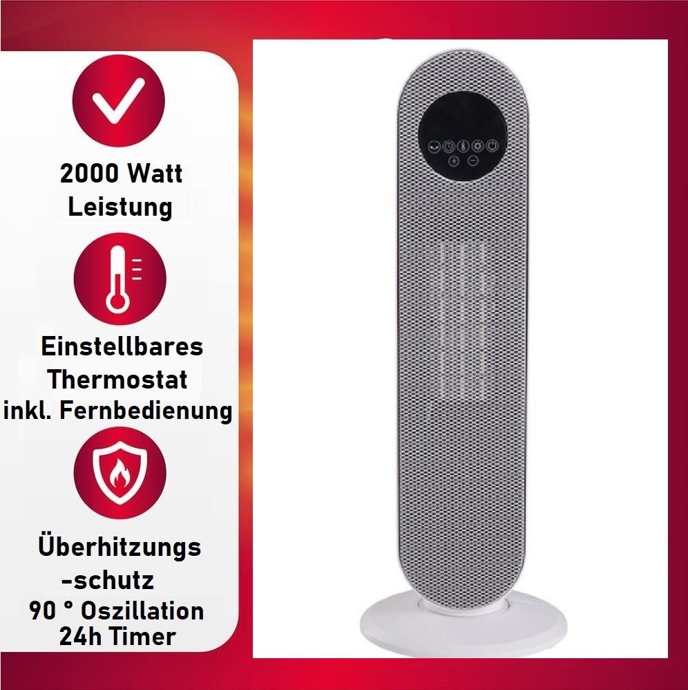 JUNG Heizstrahler DAY22 elektrische Keramik Heizung m Fernbedienung Elektroheizung mobil, 2000 W, Keramik Heizkörper Heizstrahler Energiesparend mobiles Heizgerät