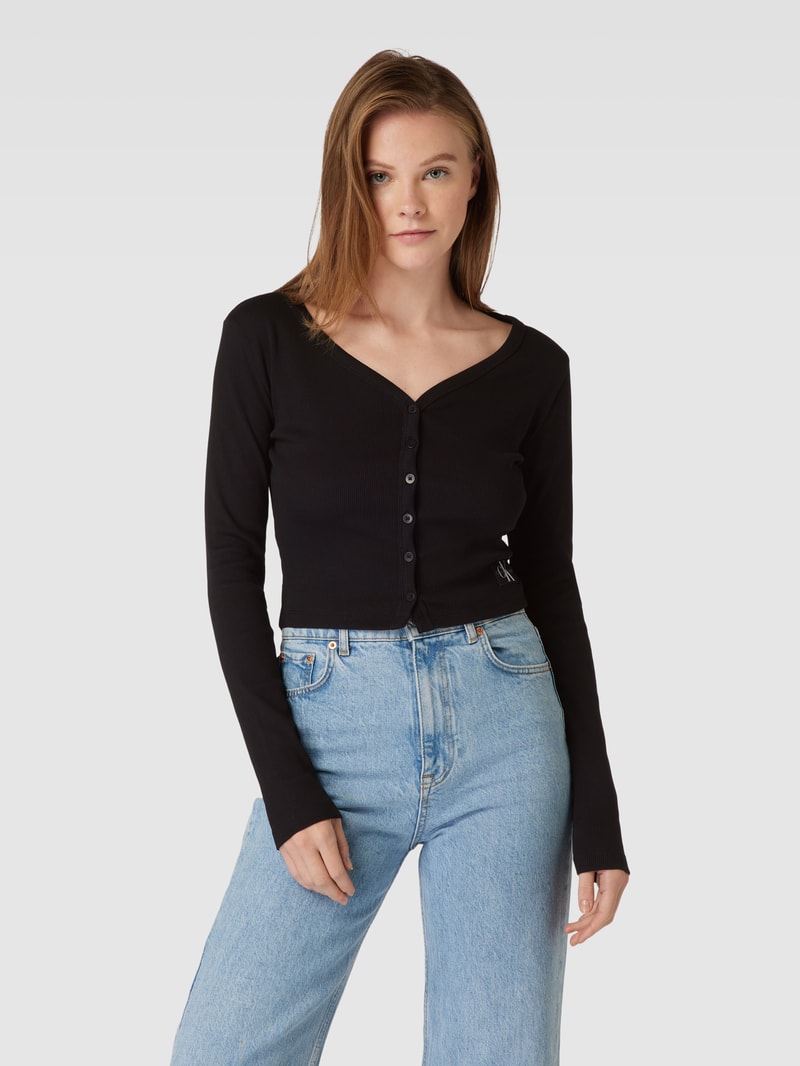 Cropped Cardigan mit Label-Patch in black