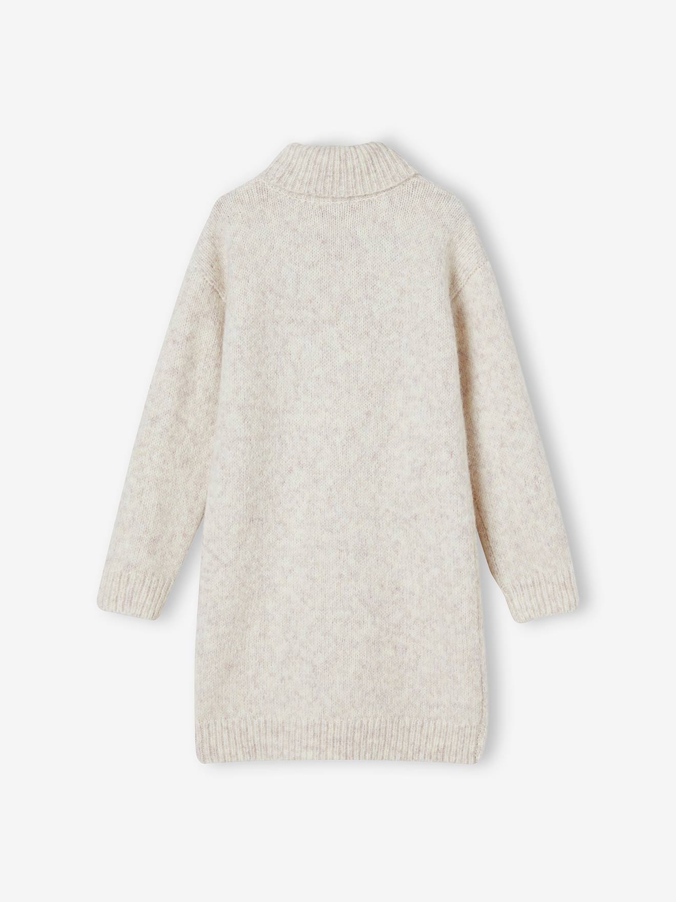 Vertbaudet Mädchen Strickkleid mit Fransen - beige meliert