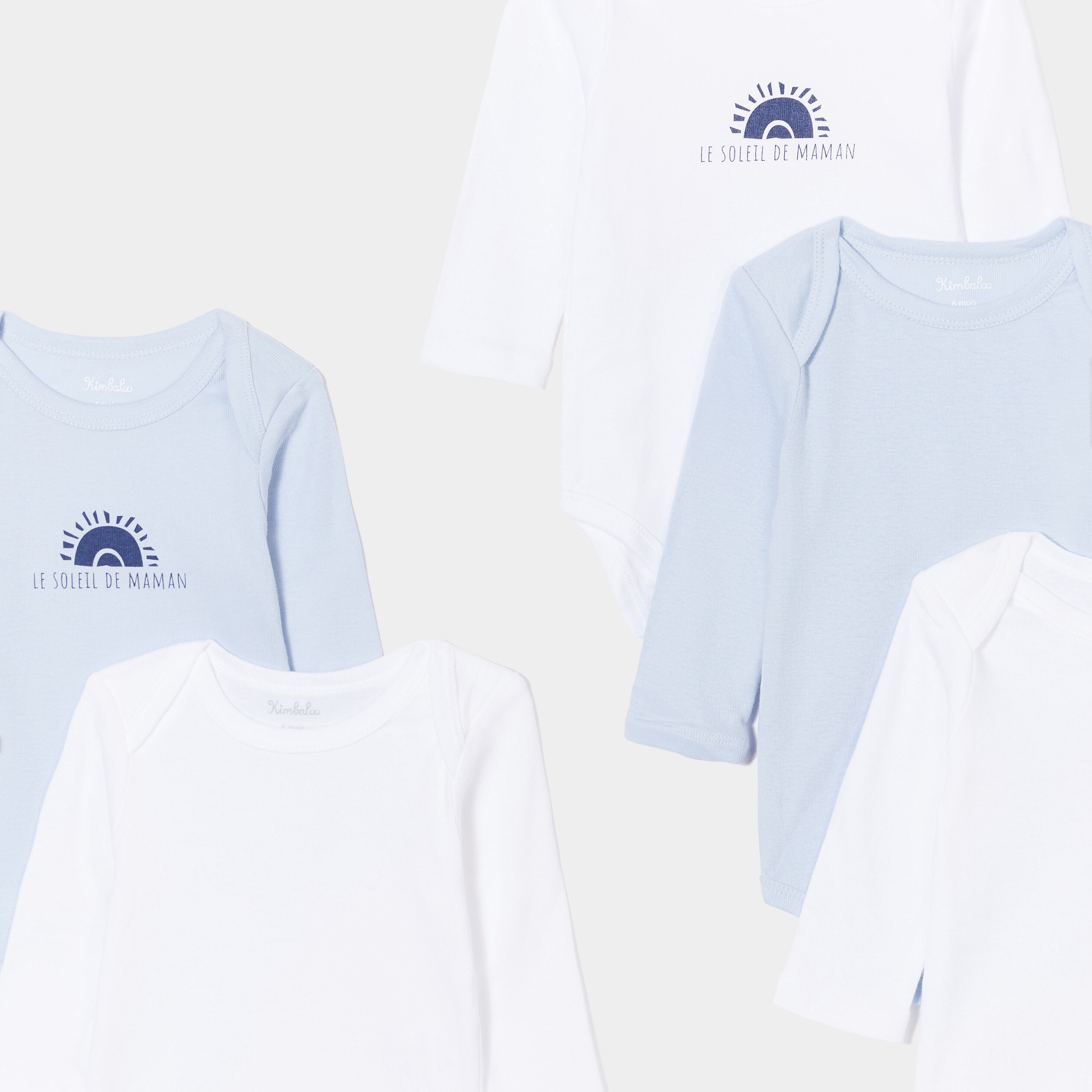 Lot 5 bodies manches longues en coton bleu ciel bébé garçon | La Halle