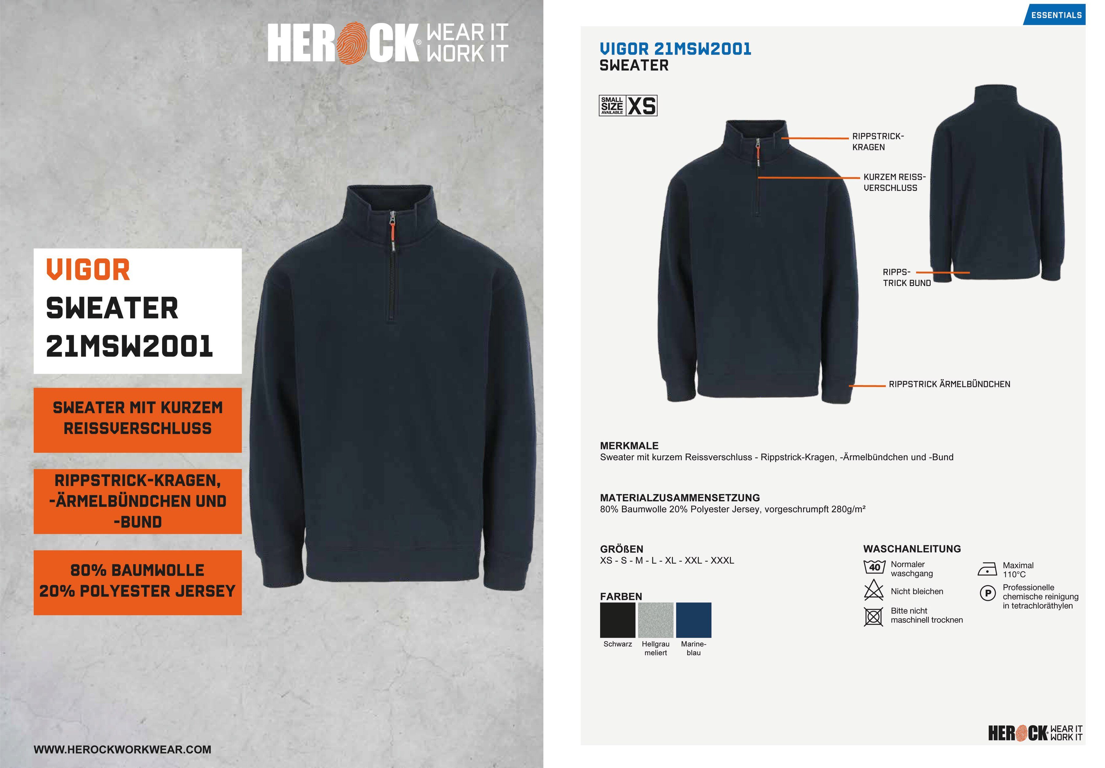 Herock Sweater Vigor Basic, mit Reißverschluss am Kragen, angenehmes Tragegefühl