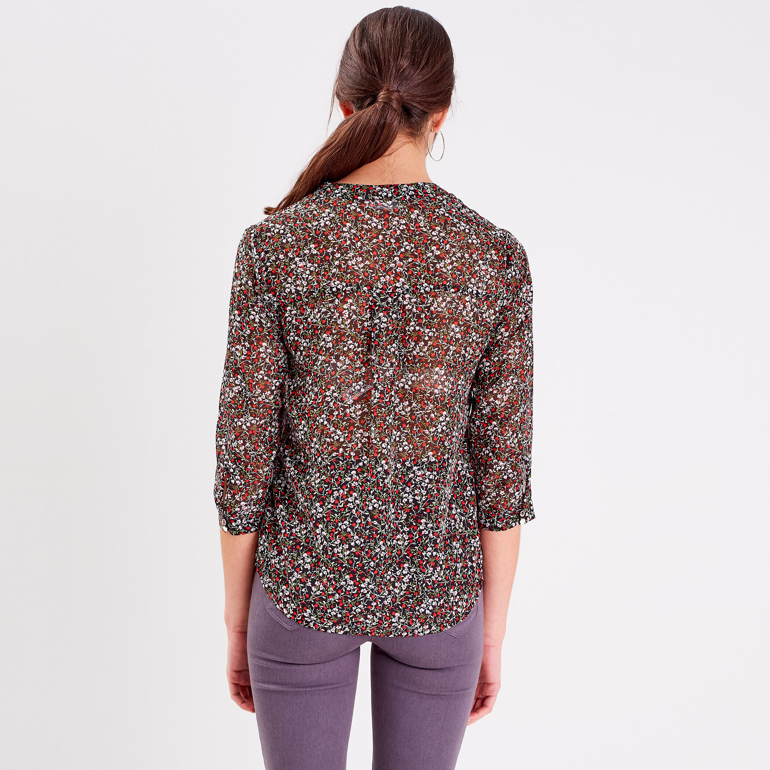 Blouse manches 3/4 noir femme | Cache Cache
