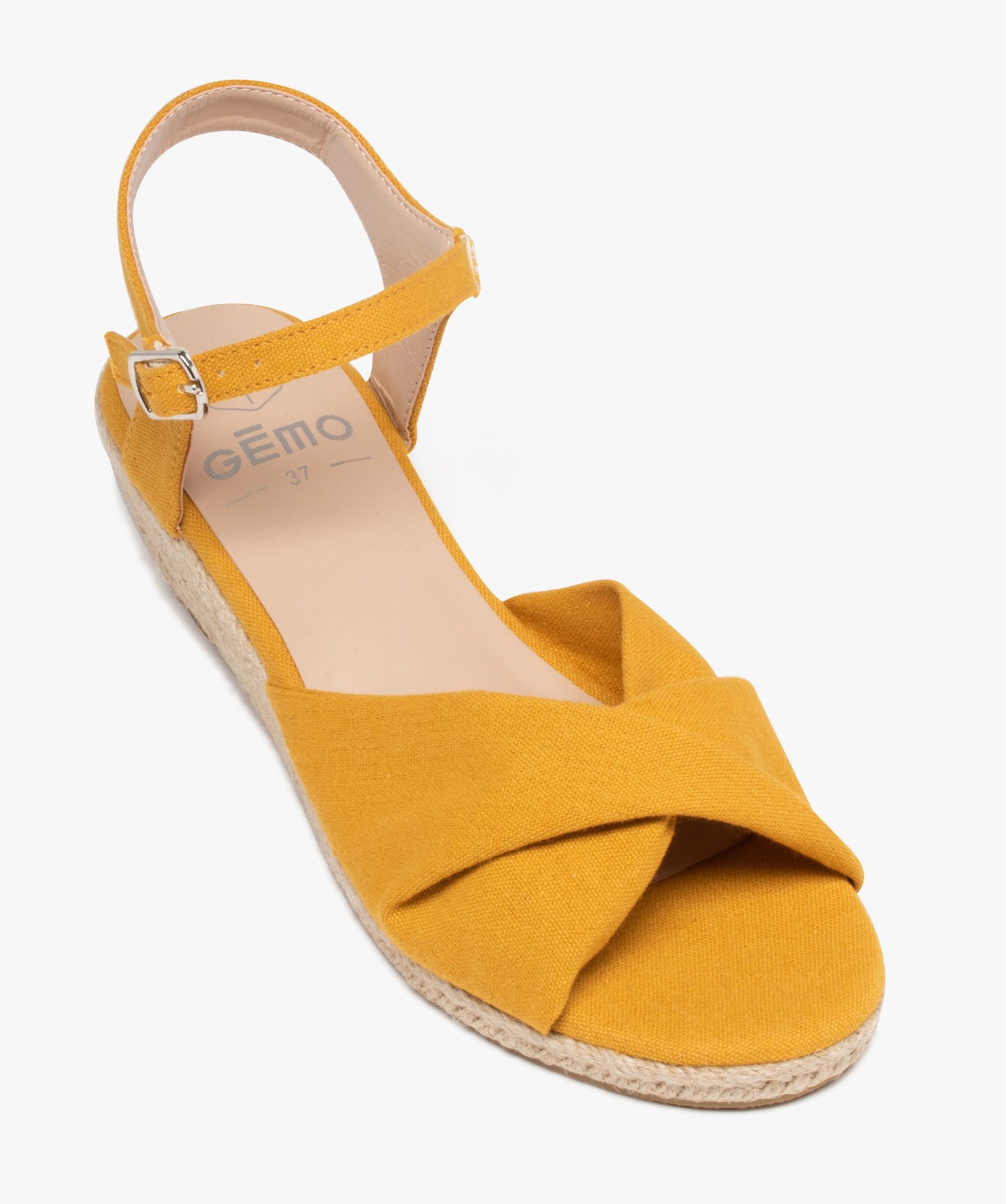 Sandales fille compensées dessus drapé en tissu jaune | GEMO