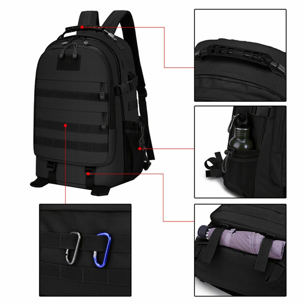 Directin Tourenrucksack Rucksack Taktische Motorrad Wanderrucksack Outdoor Wasserdicht (Wandern, Radsport, Trekking, Camping), mit USB-Anschluss, Campus Daypack Jagdrucksack Schulrucksack