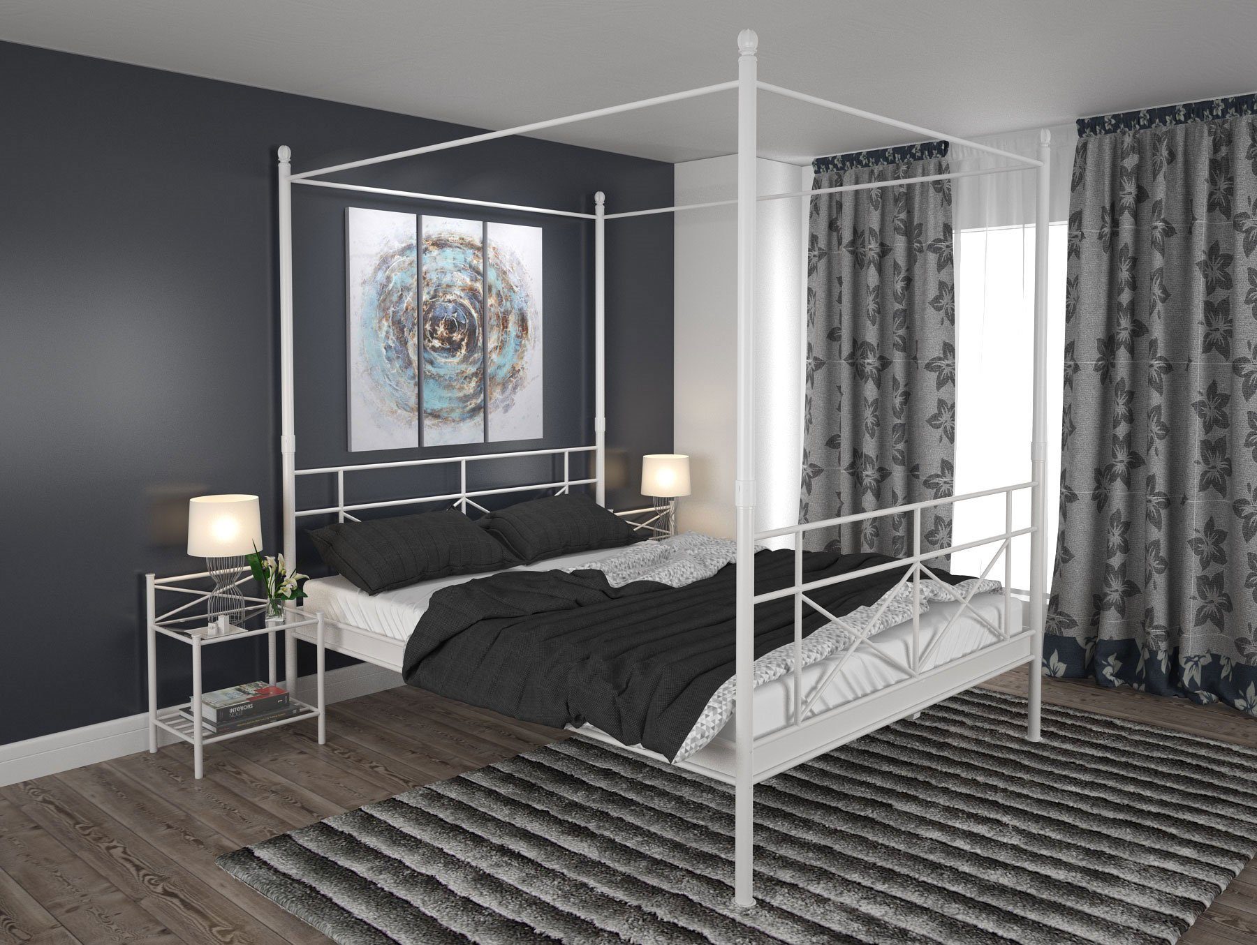 loft24 Himmelbett Tanja, Metallbett im Landhausstil, 160x200 cm