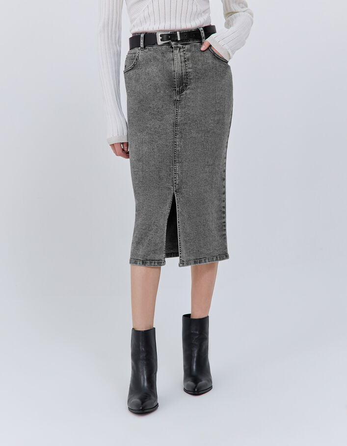 Jupe crayon en jean gris Femme