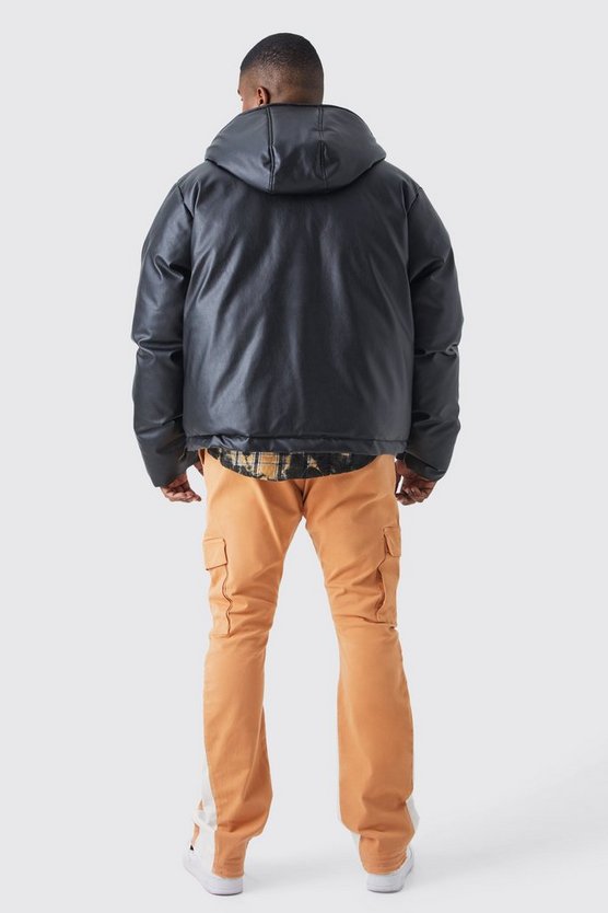 Plus kastige PU-Steppjacke mit Taschen