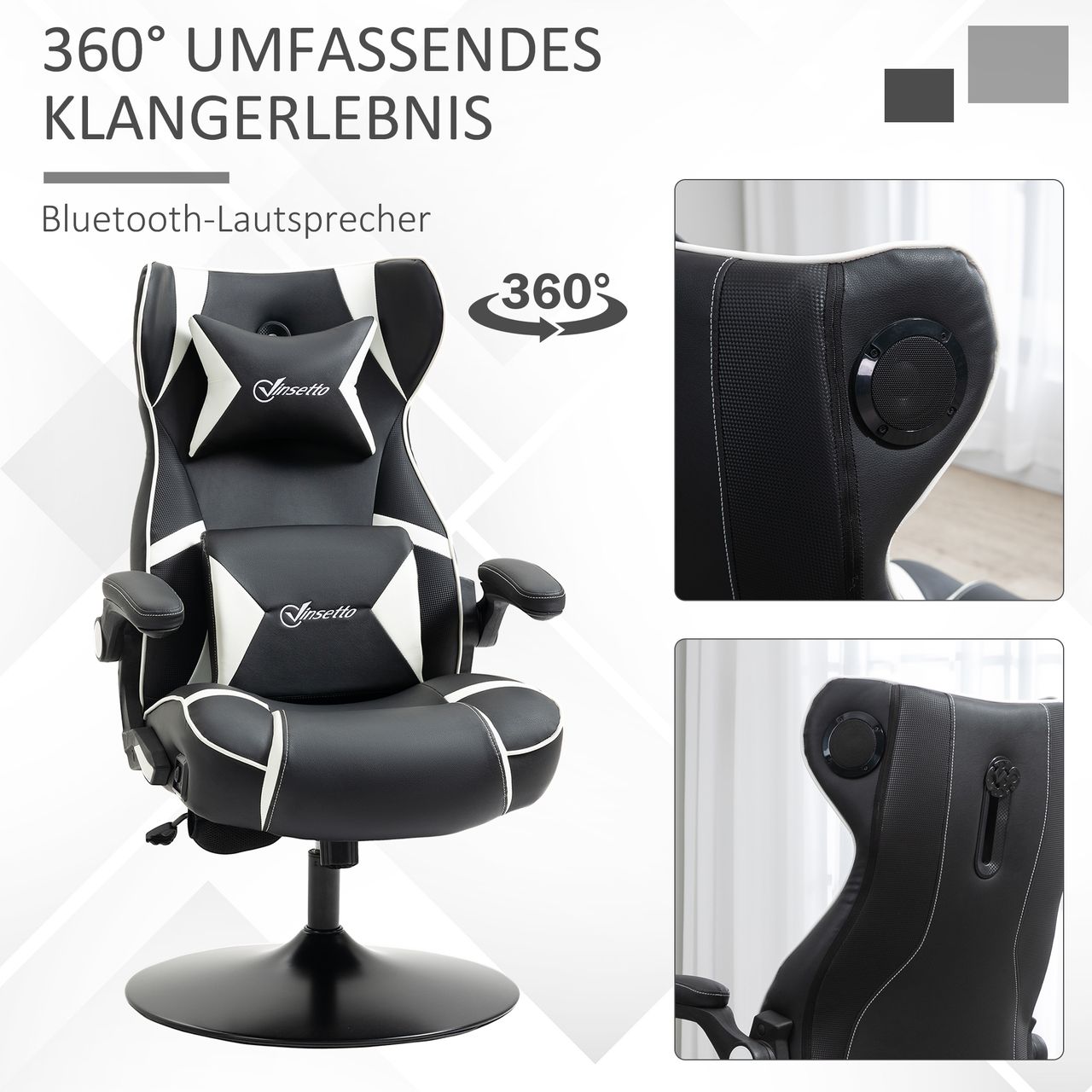 HOMCOM Vinsetto Gamingsessel mit Wippfunktion Gamingstuhl mit Lautsprecher Bürostuhl PU