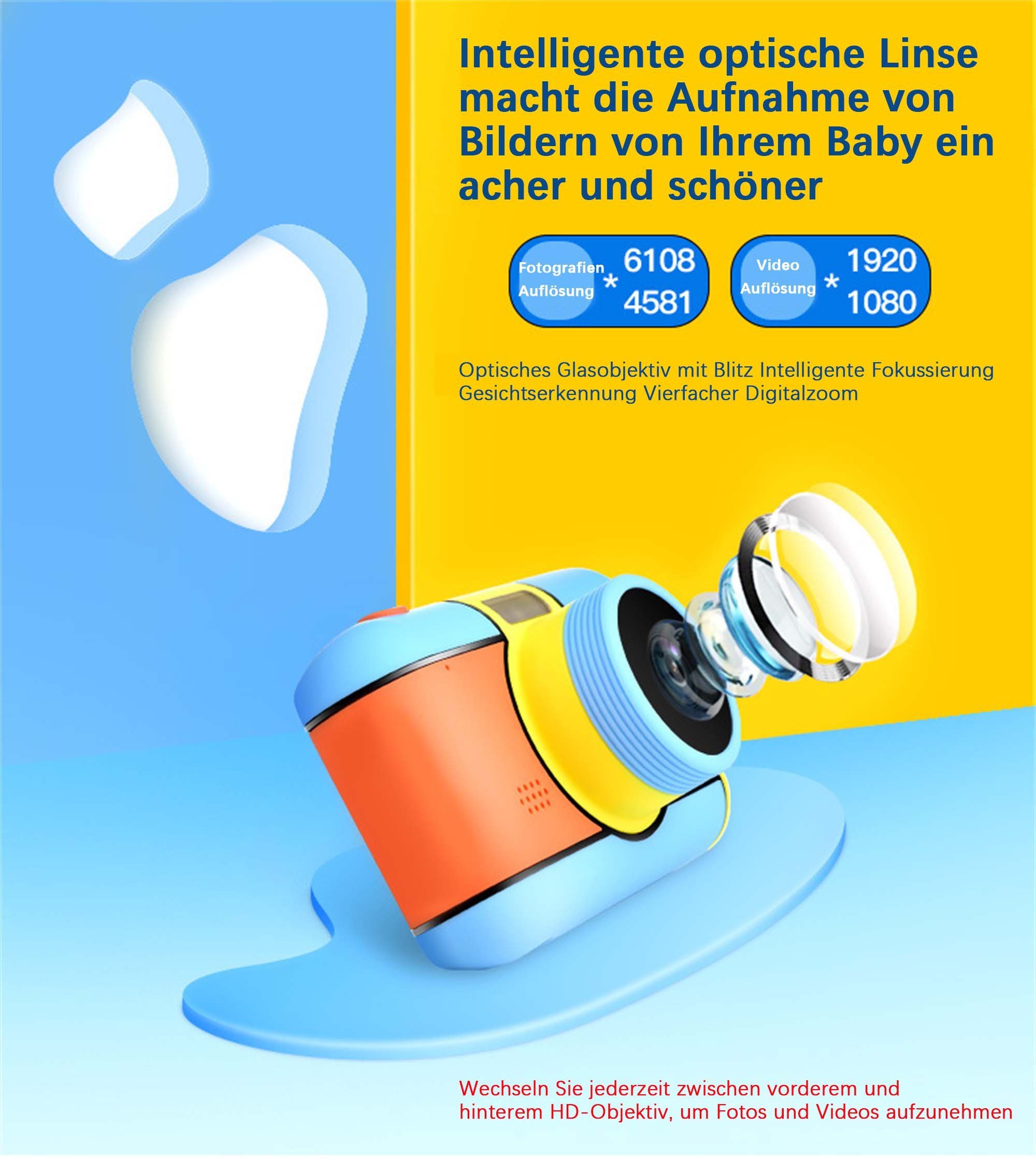 Yoyaxi Kinderleicht-Serie01 Sofortbildkamera (Duale Kameras vorne und hinten, Bequemer für Selfies, 2,4 Zoll LCD Bluetooth und Silikonmaterialien, Einfach zu tragen, Bestes Geschenk für Kinder)