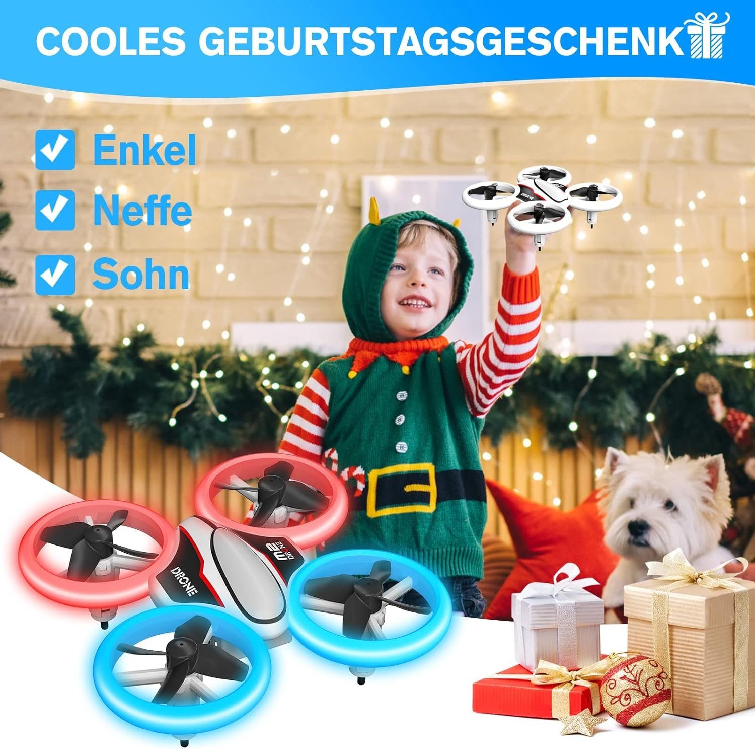 AVIALOGIC Drohne (RC Drone mit LED, 3D Flips, Kopflosmodus, 3 Akkus, 21 Min Flugzeit)
