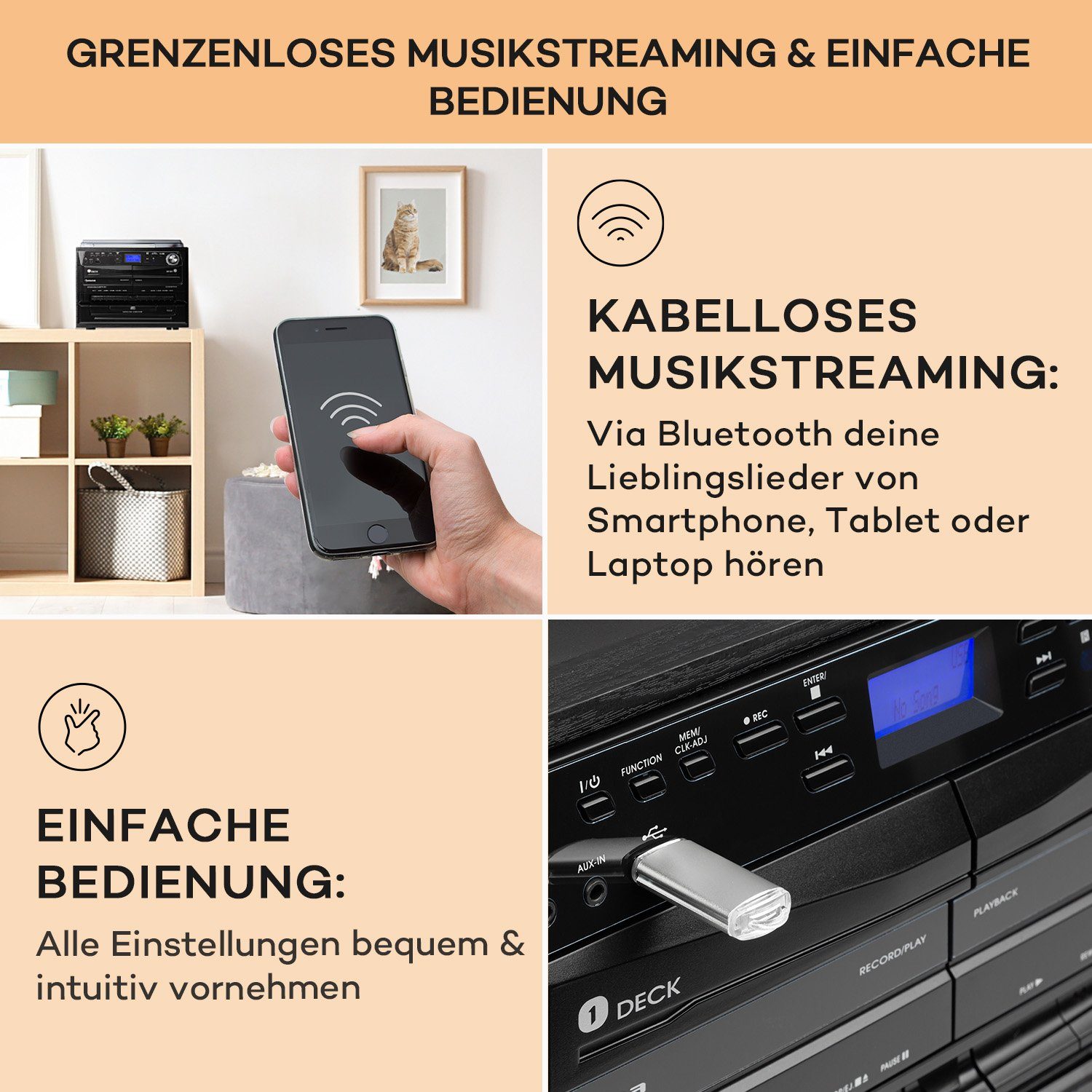 Auna 388-DAB+ Stereoanlage (FM und DAB+ Radiotuner, 10 W, Stereoanlage mit CD Player Vinyl Radio Musikanlage Kompaktanlage)