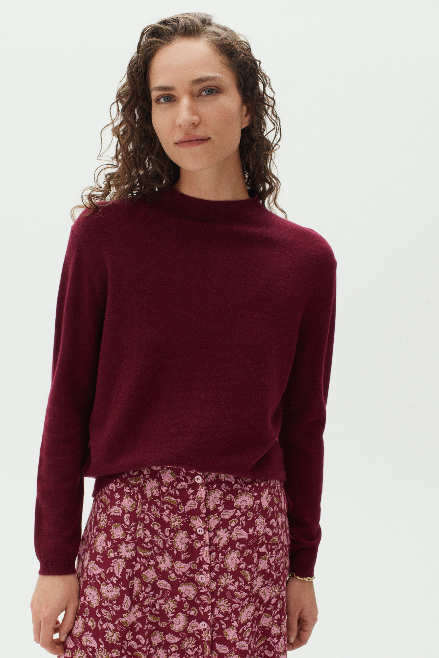 pull vera 100% laine bordeaux femme